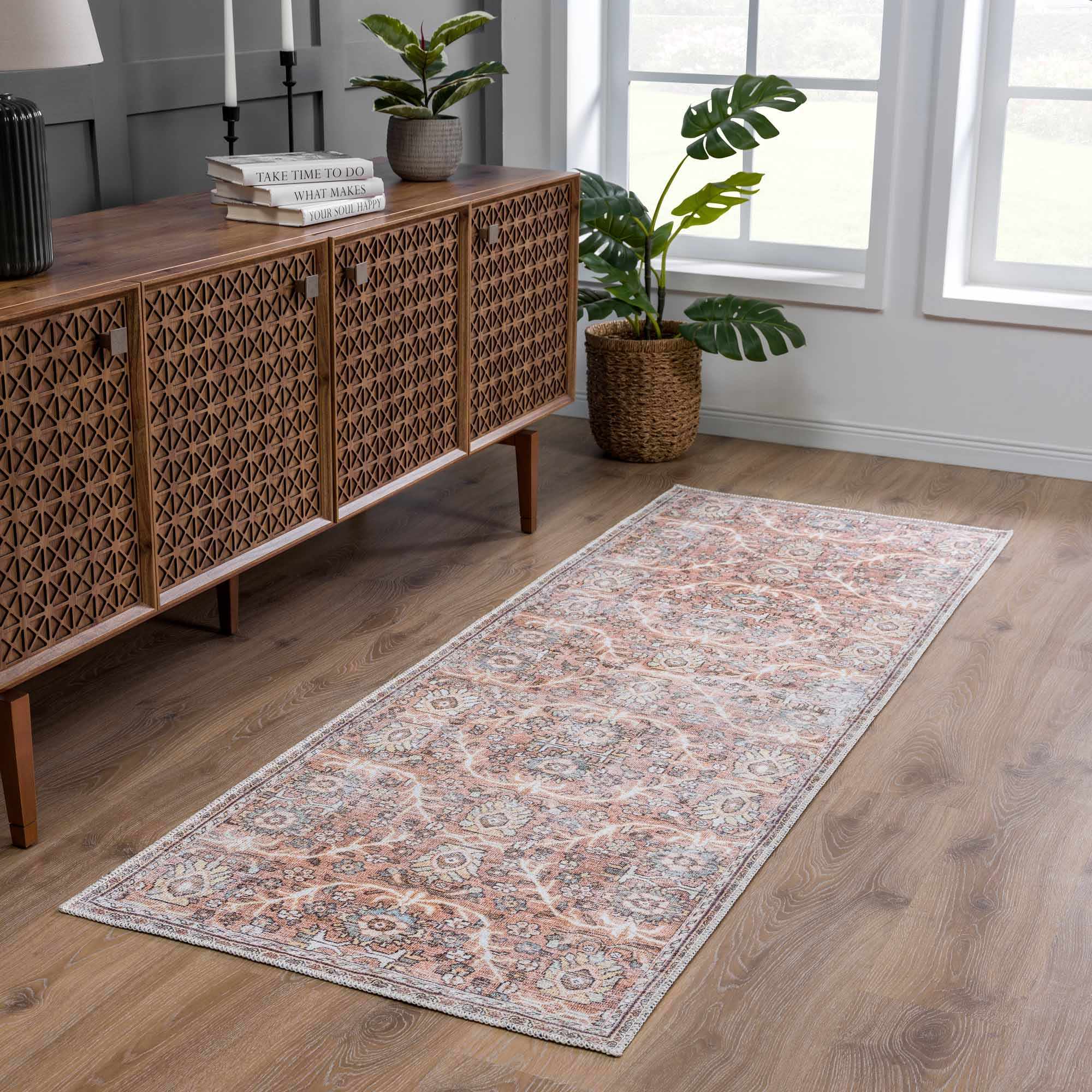 Hauteloom Urpi Rose & Brown Washable Area Rug - Add a Pop of Color to Your Space!
