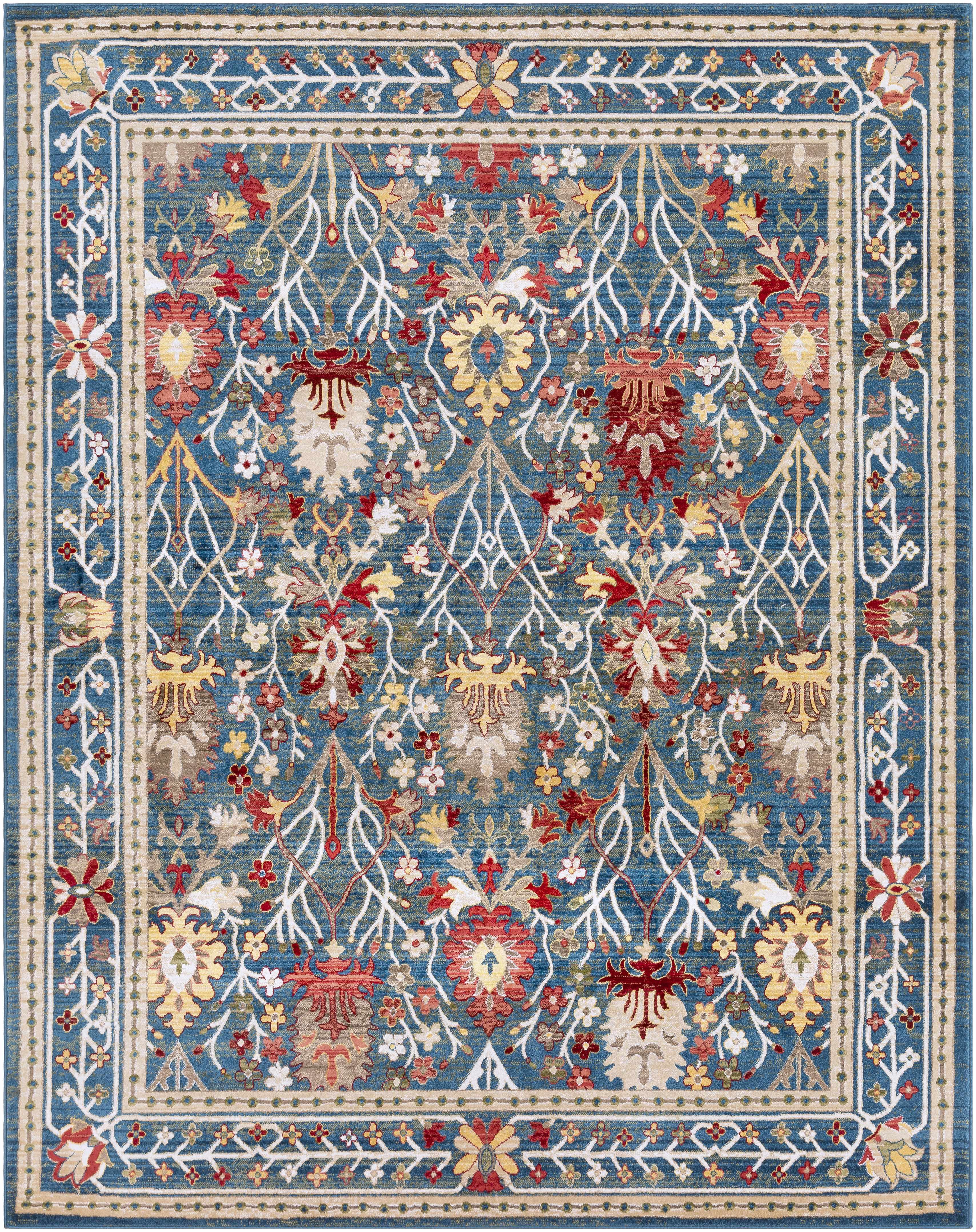 Exquisite Hauteloom Neola Navy Blue Damask Area Rug