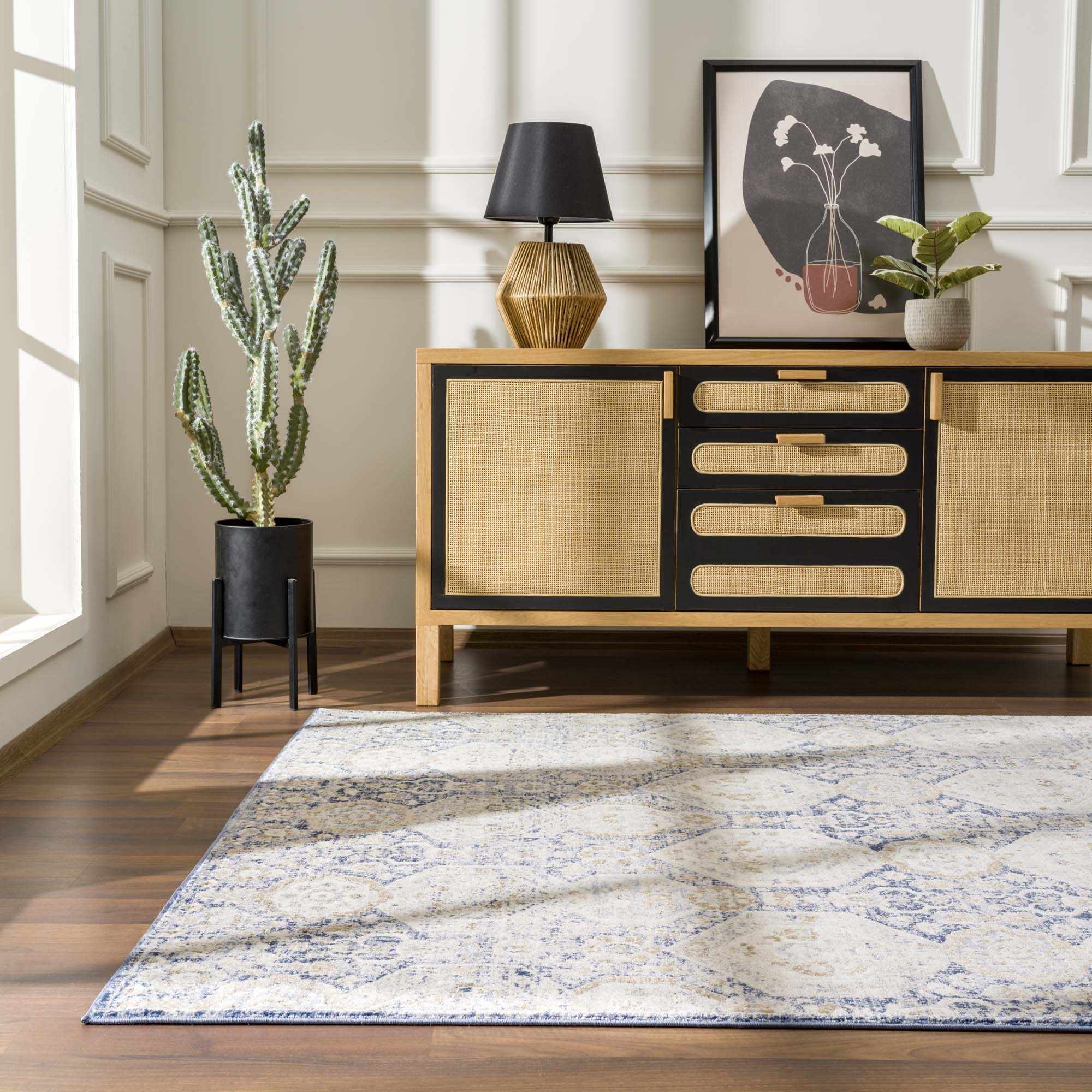 Luxurious Hauteloom Parkerfield Blue Area Rug