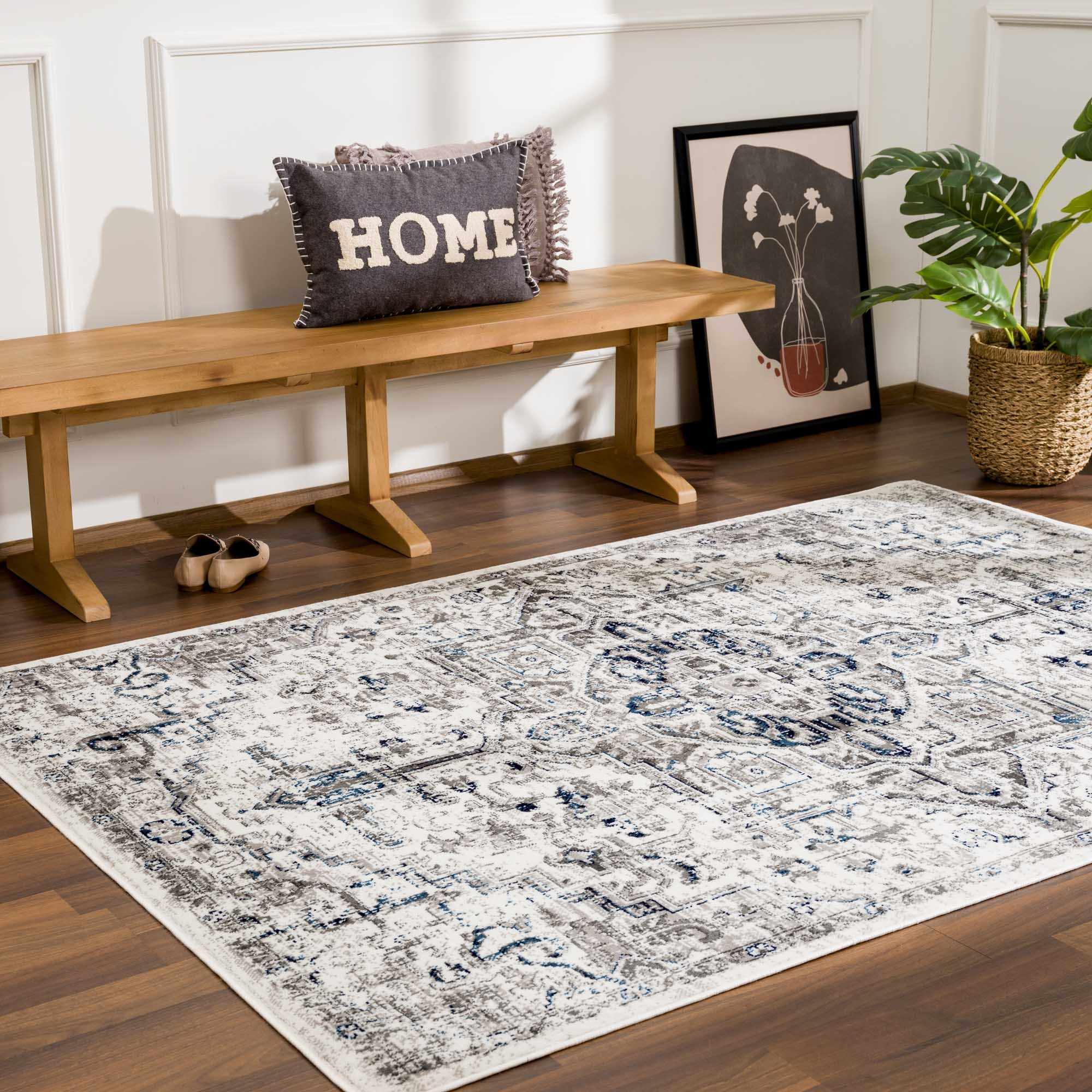 Hauteloom Buenaventura Cream & Navy Area Rug - Add a Touch of Elegance to Your Space