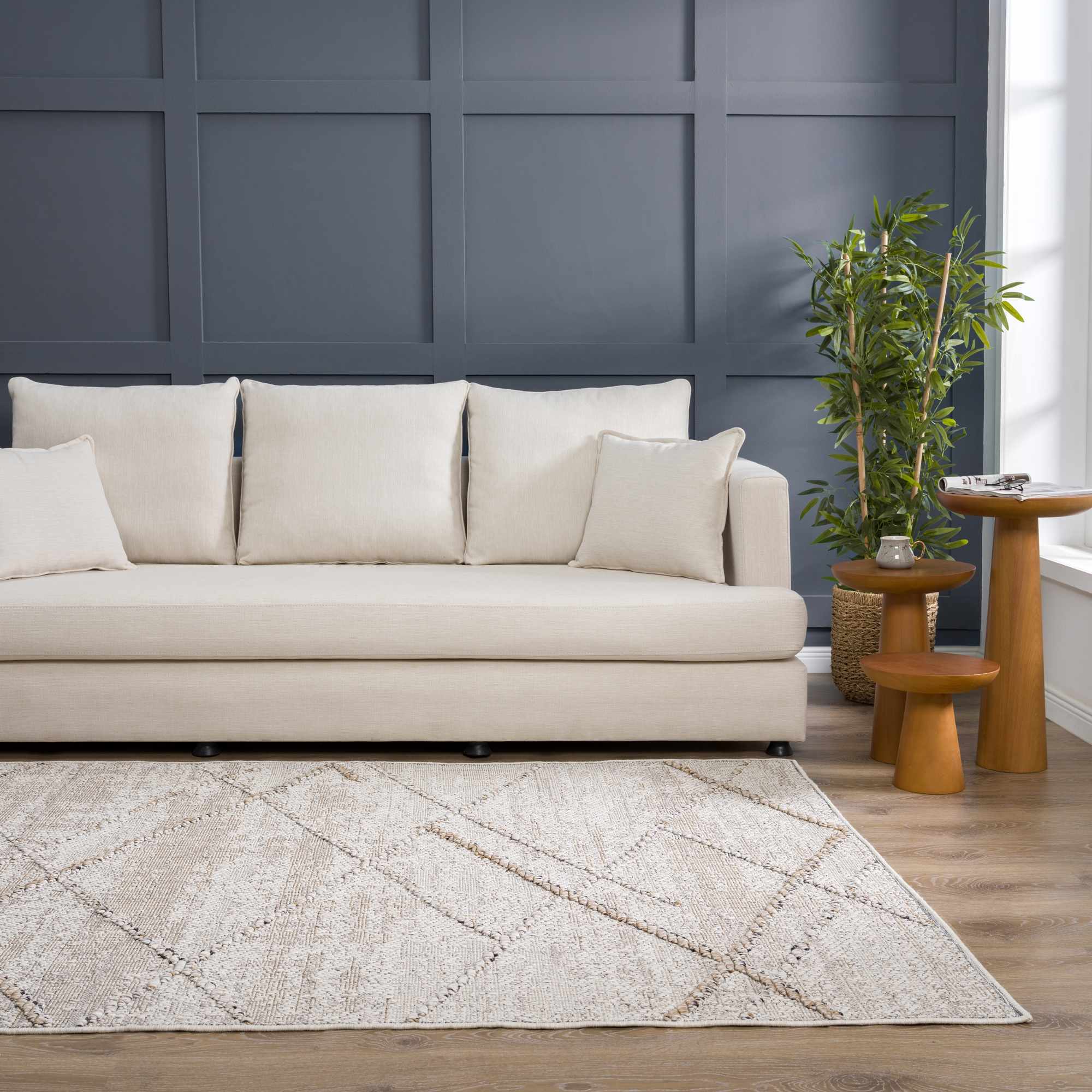 Exclusive Hauteloom Baqer Bone & Tan Textured Performance Rug - A Limited Edition Gem