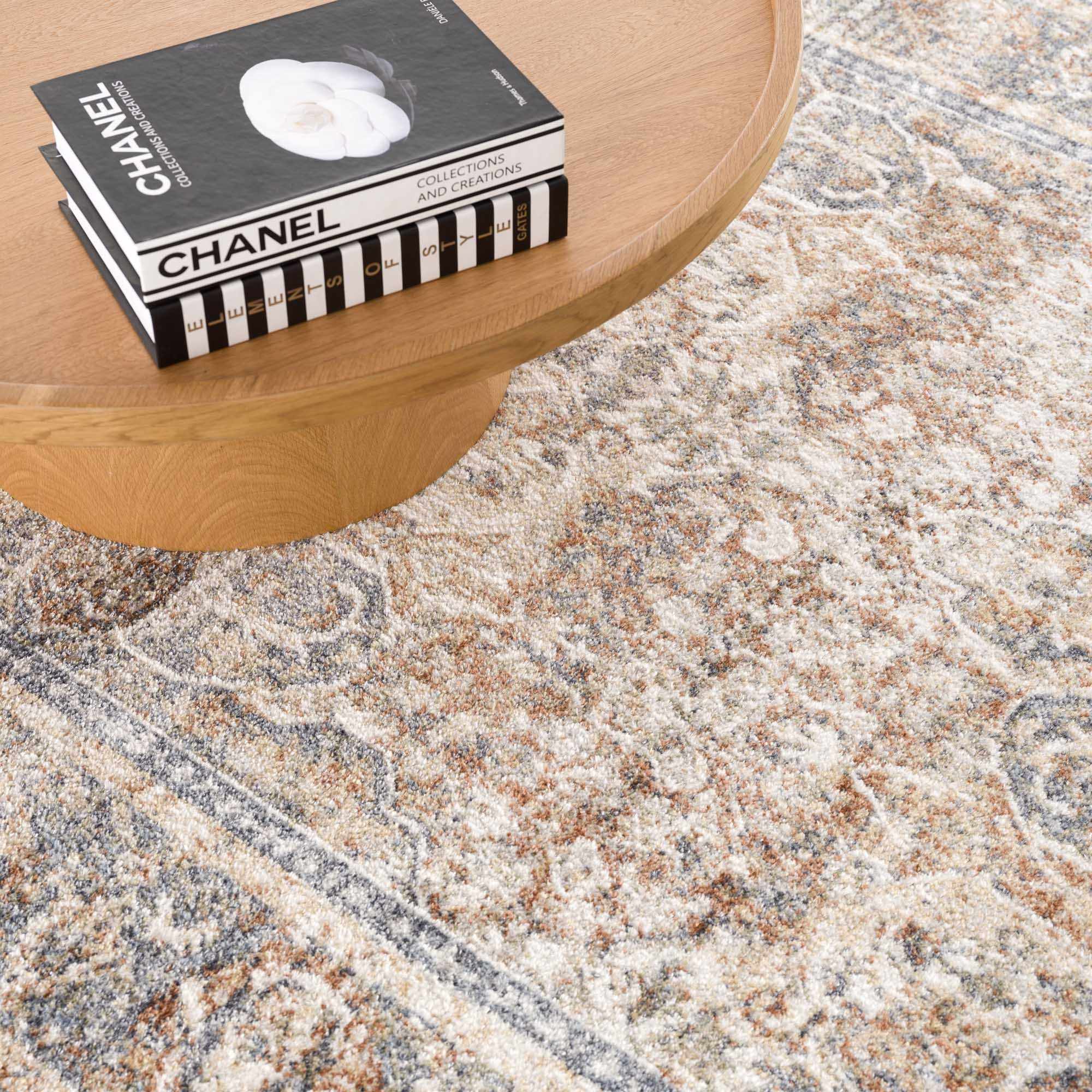 Hauteloom Arias Elegant Beige Blue Washable Area Rug