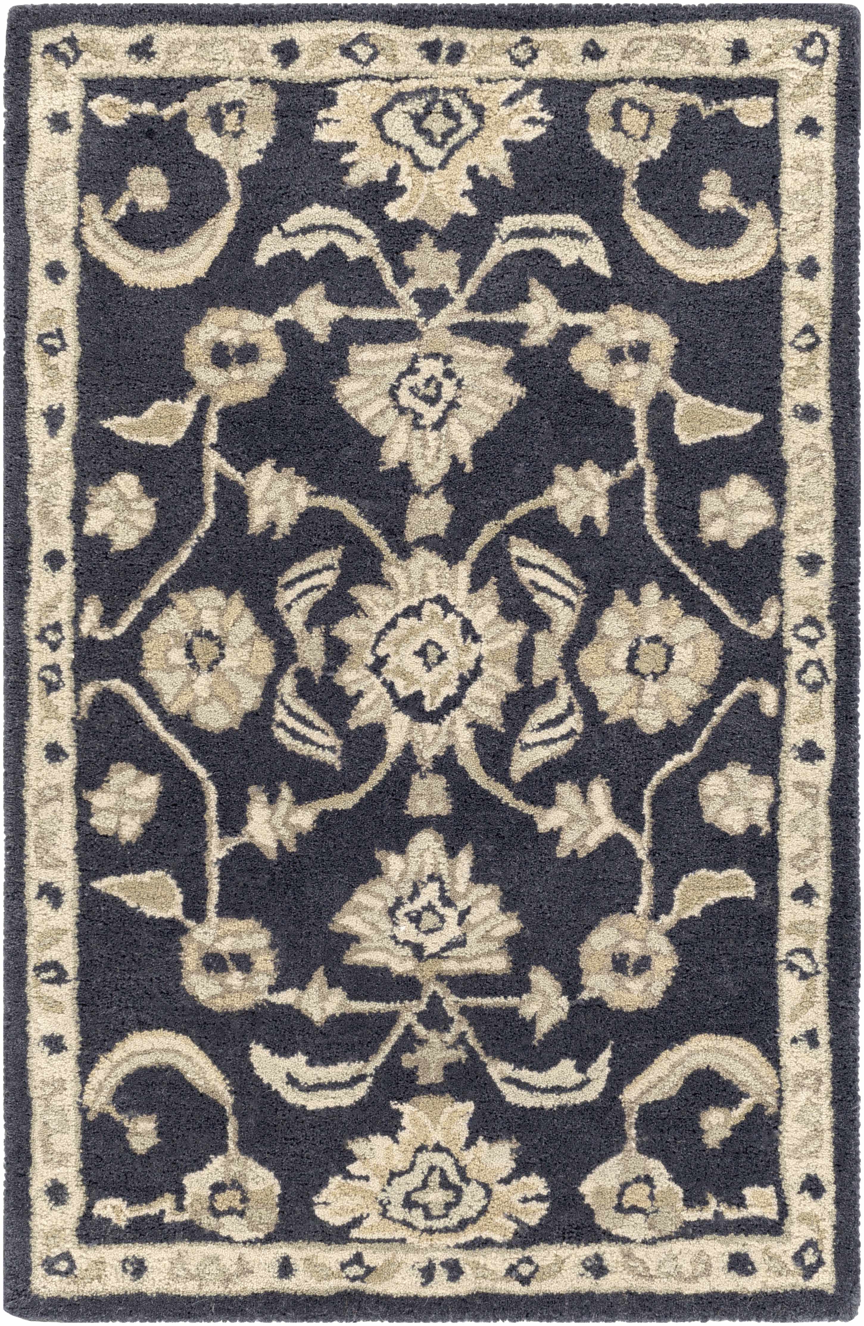 Exquisite Hauteloom Copen Black Floral Wool Rug