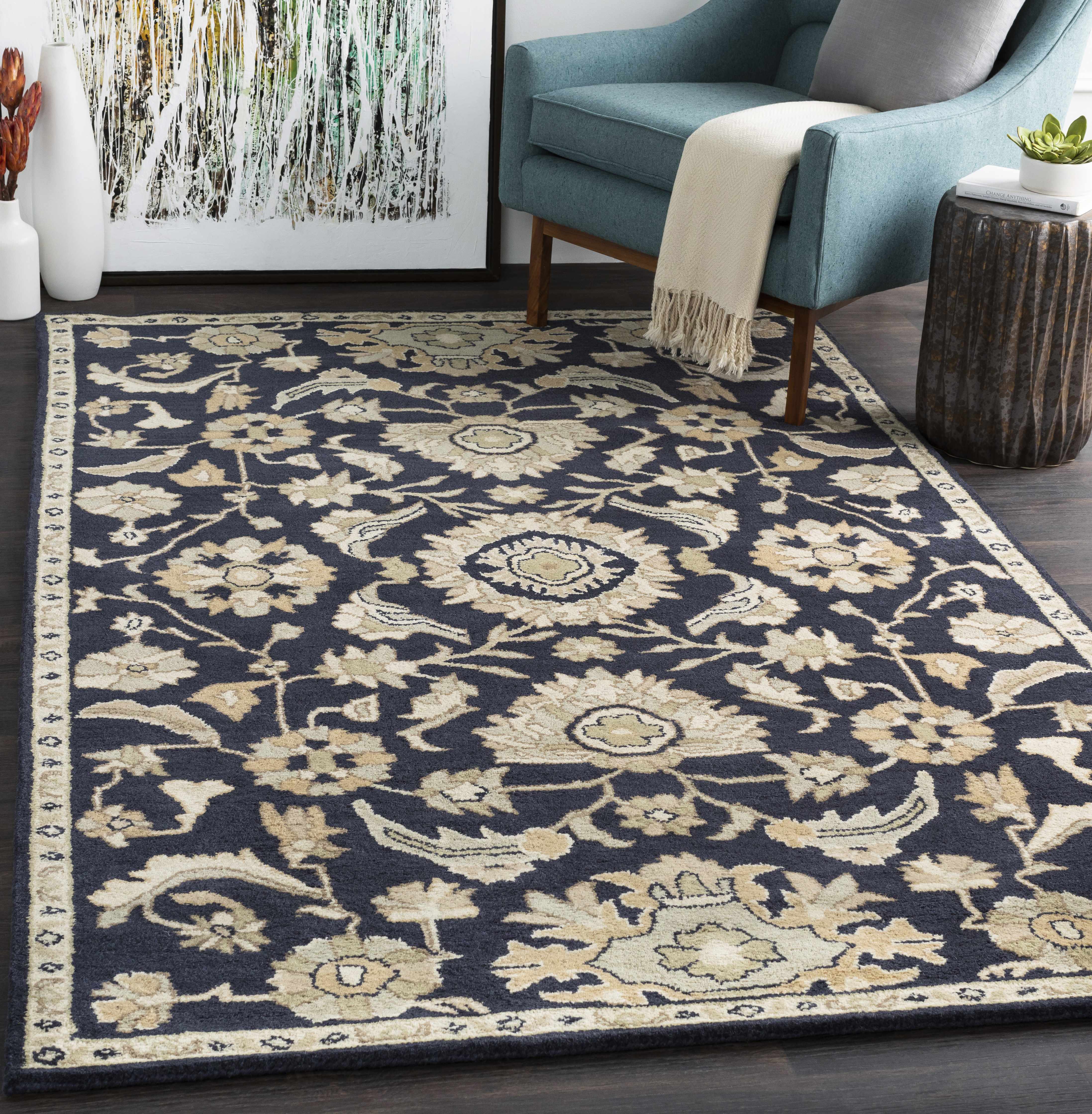 Exquisite Hauteloom Copen Black Floral Wool Rug