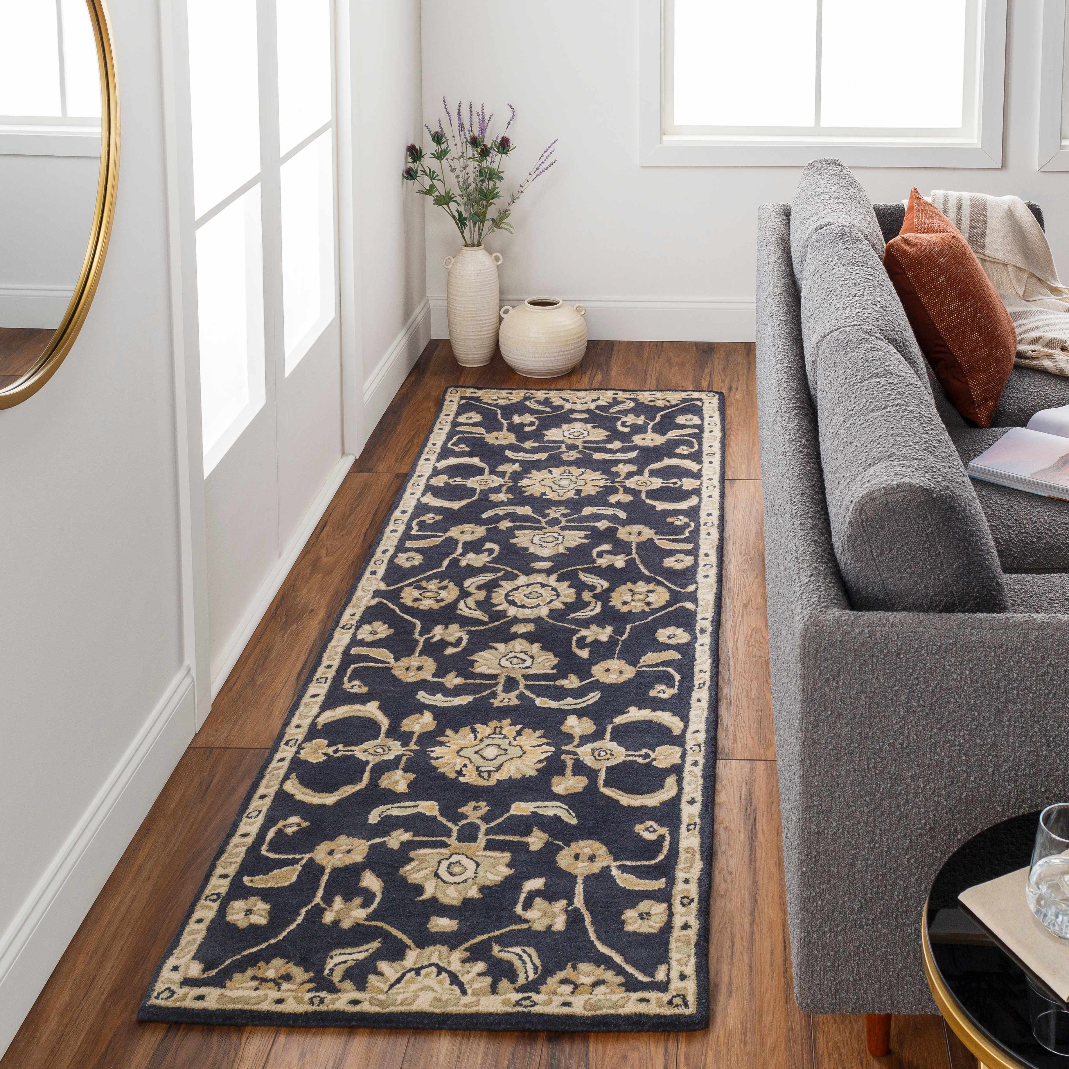 Exquisite Hauteloom Copen Black Floral Wool Rug