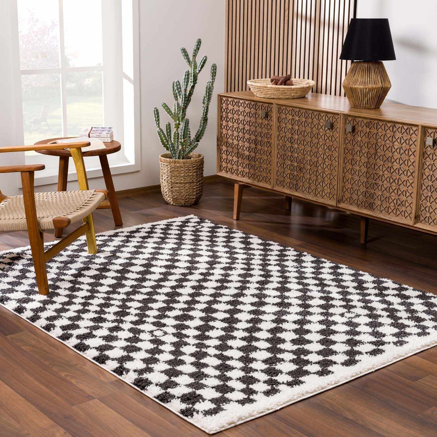 Stunning Hauteloom Kieu Black & White Checkered Area Rug