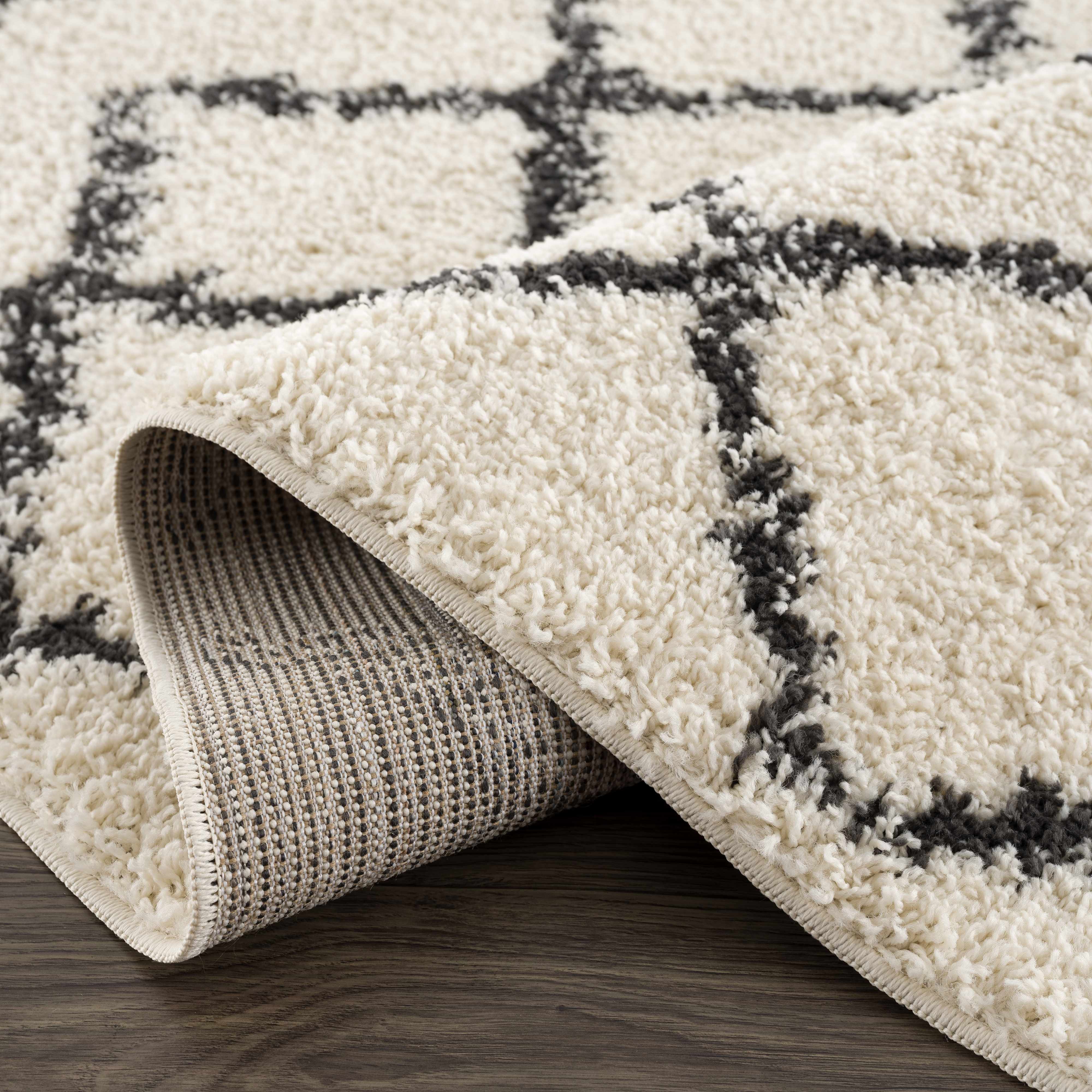 Hauteloom Wallagrass Trellis Tassel Shag Rug - Bohemian Beauty in Beige/Black
