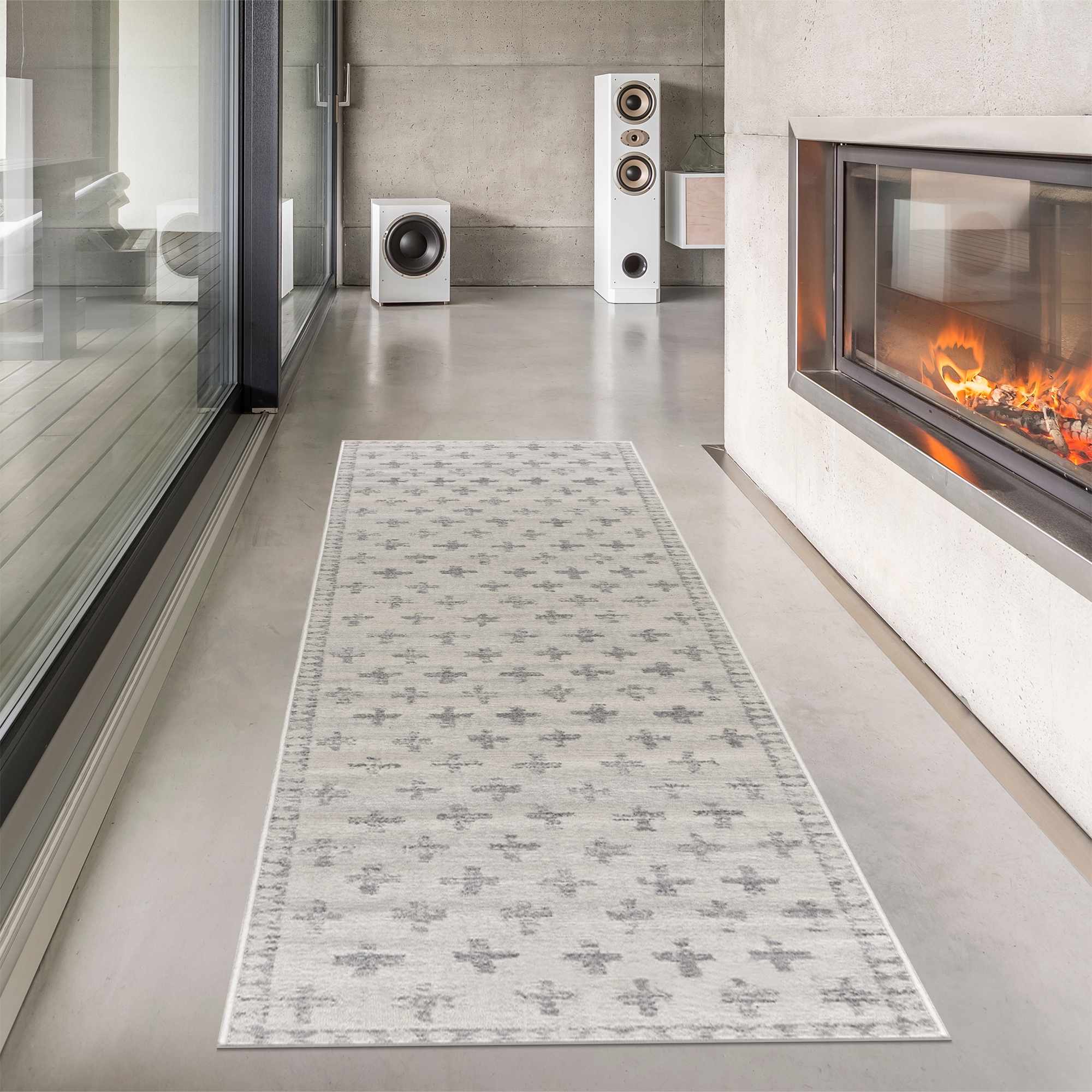 Hauteloom Tigris Swiss Cross Ivory & Gray Geometric Style Area Rug