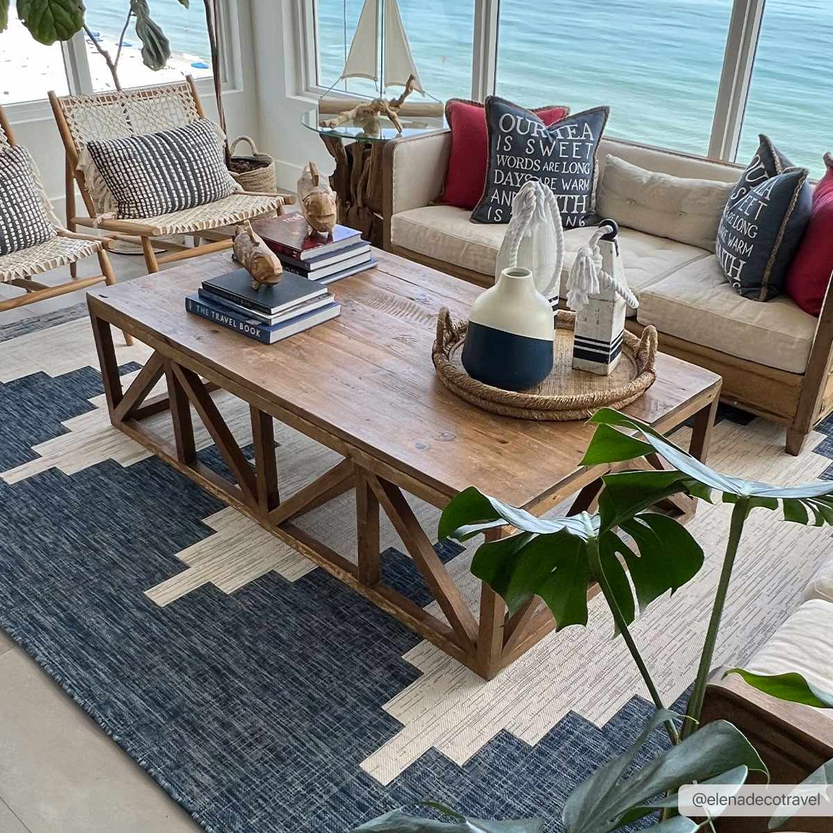 Hauteloom Djugun Navy: The Ultimate Aztec-Inspired Rug for Indoors and Outdoors
