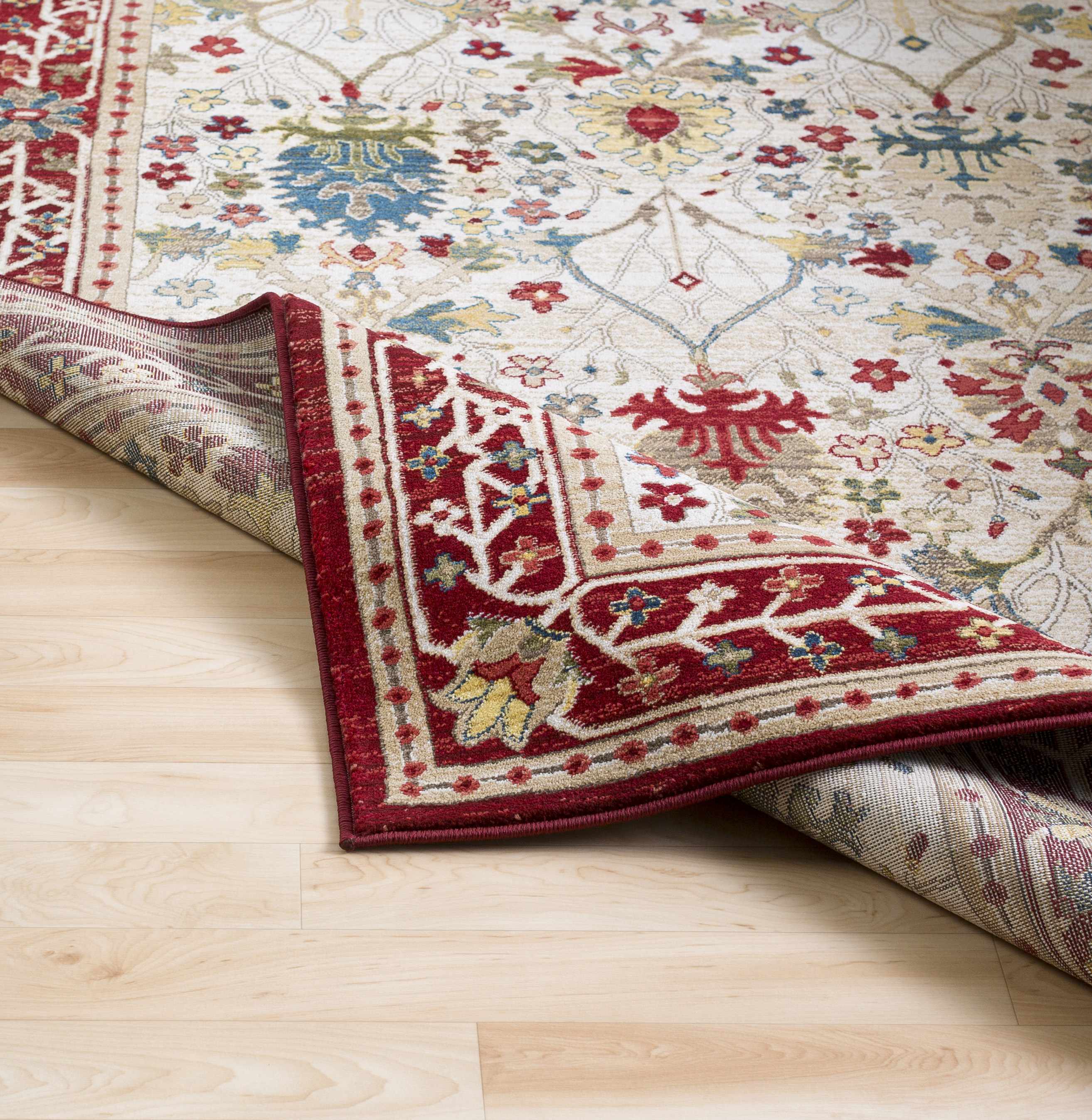 Exquisite Hauteloom Neola White/Red Damask Area Rug