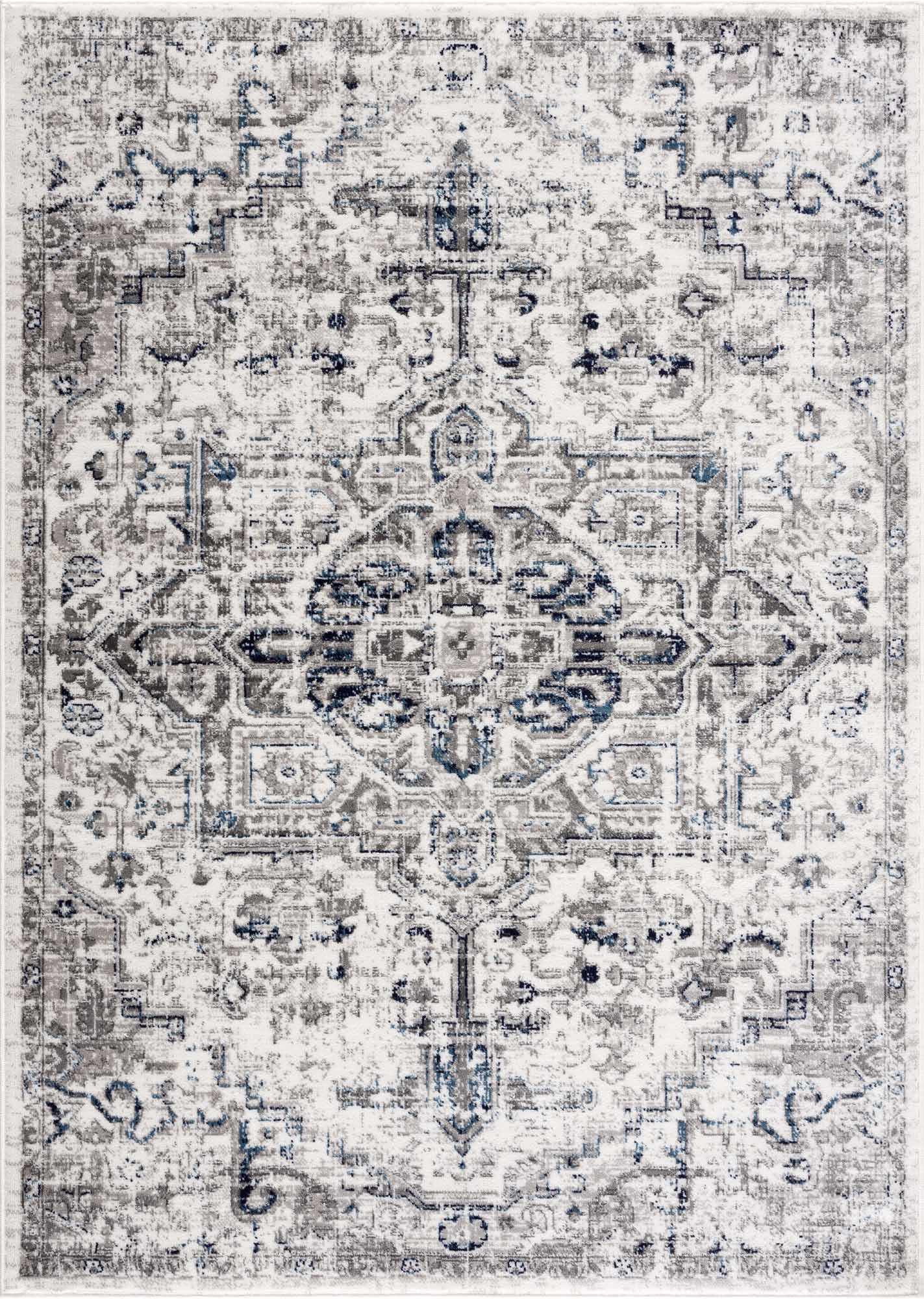 Hauteloom Buenaventura Cream & Navy Area Rug - Add a Touch of Elegance to Your Space