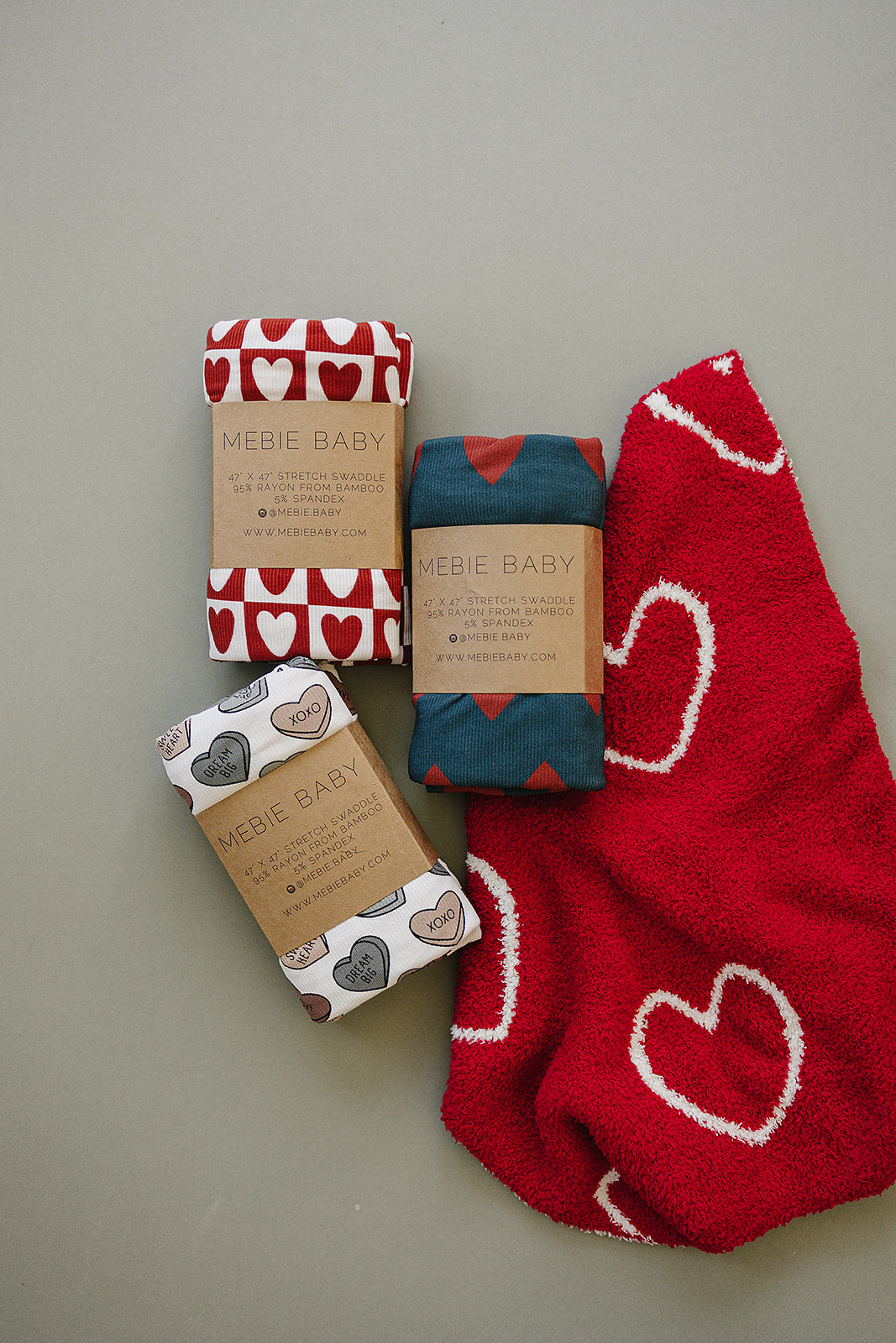Love - Wrapped Mebie Baby Bamboo Stretch Swaddle with Conversation Hearts