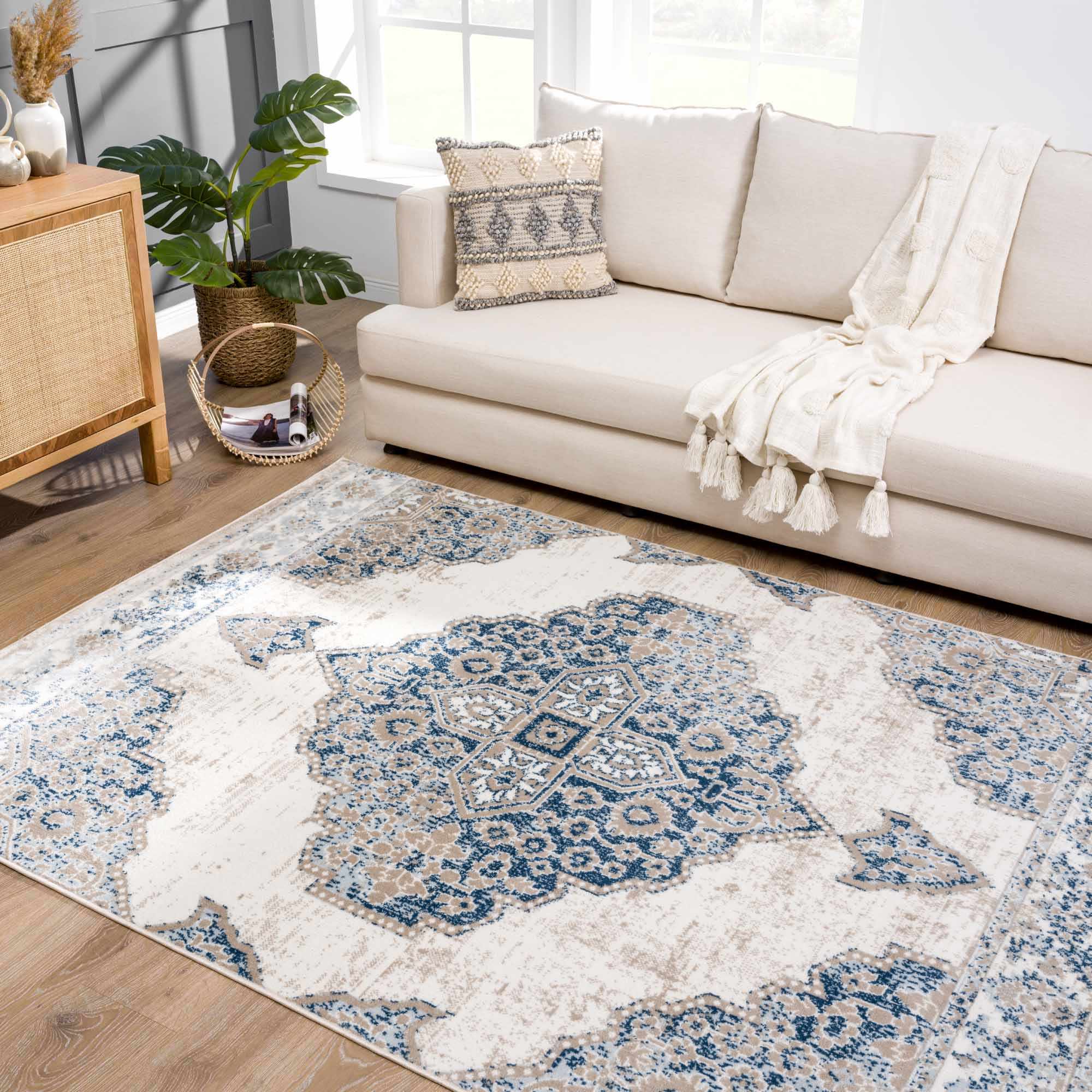 Exquisite Hauteloom Amir Blue Medallion Area Rug