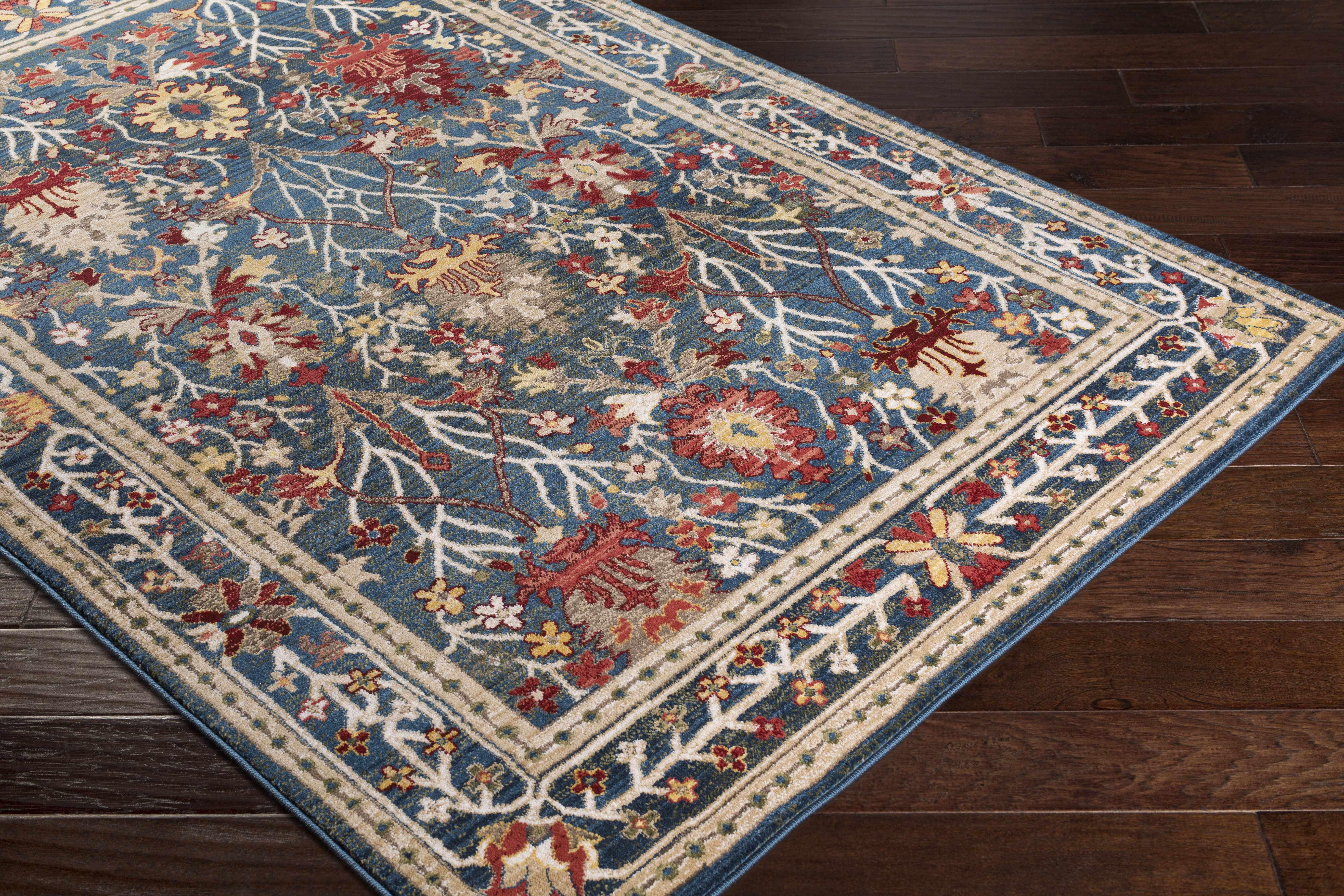 Exquisite Hauteloom Neola Navy Blue Damask Area Rug