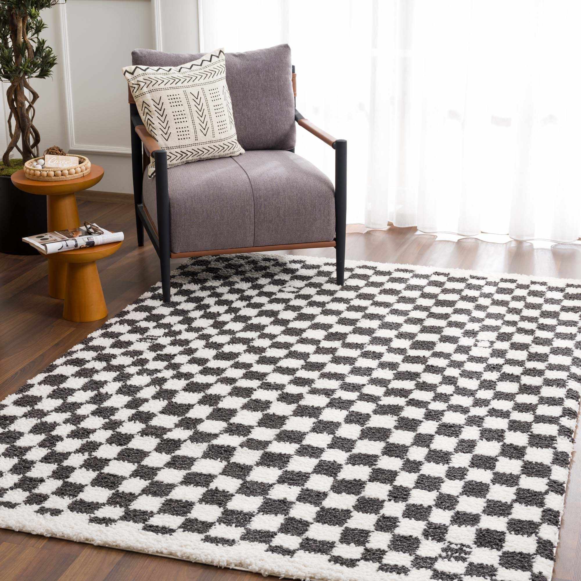Stunning Hauteloom Kieu Black & White Checkered Area Rug