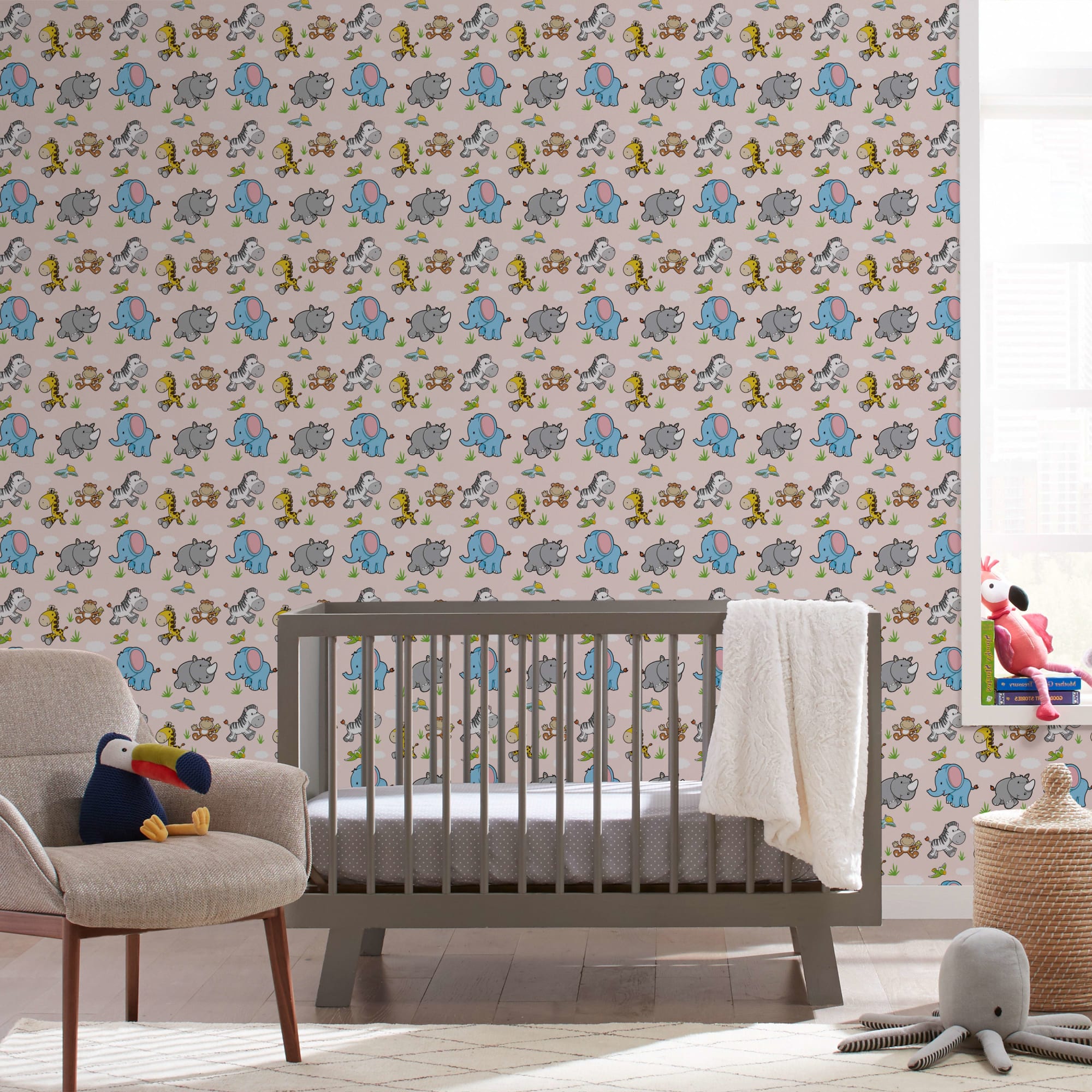 Vibrant Pink Jungle Animals Peel & Stick Wallpaper - Transform Your Space