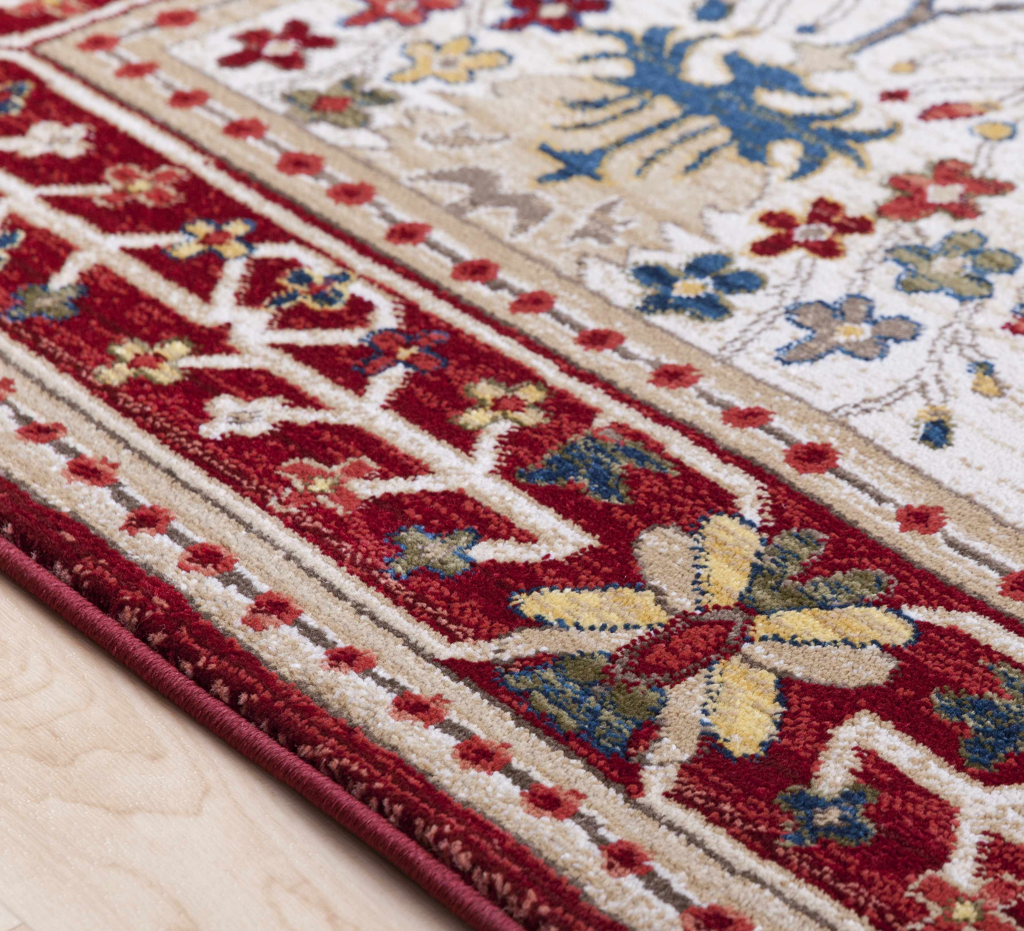 Exquisite Hauteloom Neola White/Red Damask Area Rug
