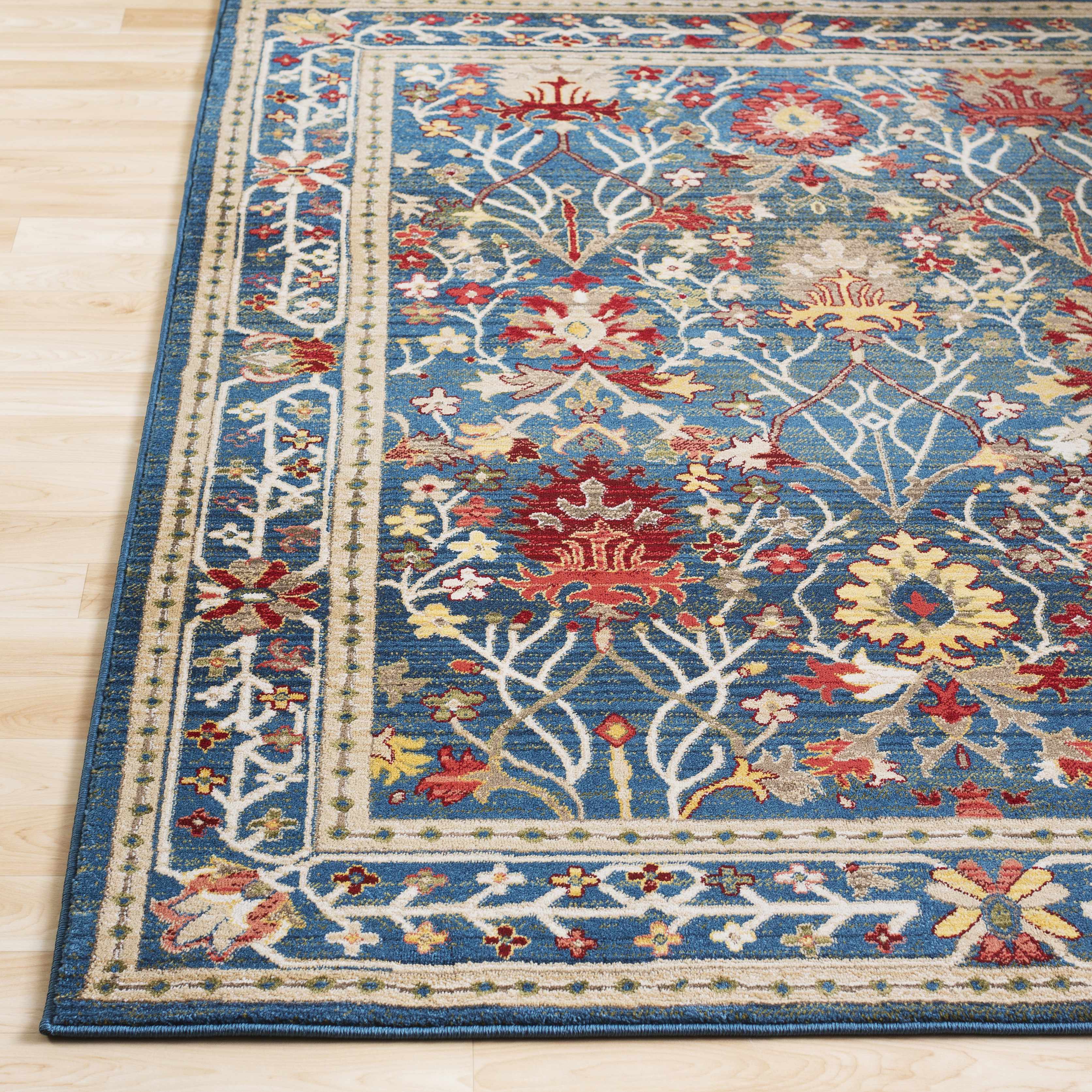 Exquisite Hauteloom Neola Navy Blue Damask Area Rug