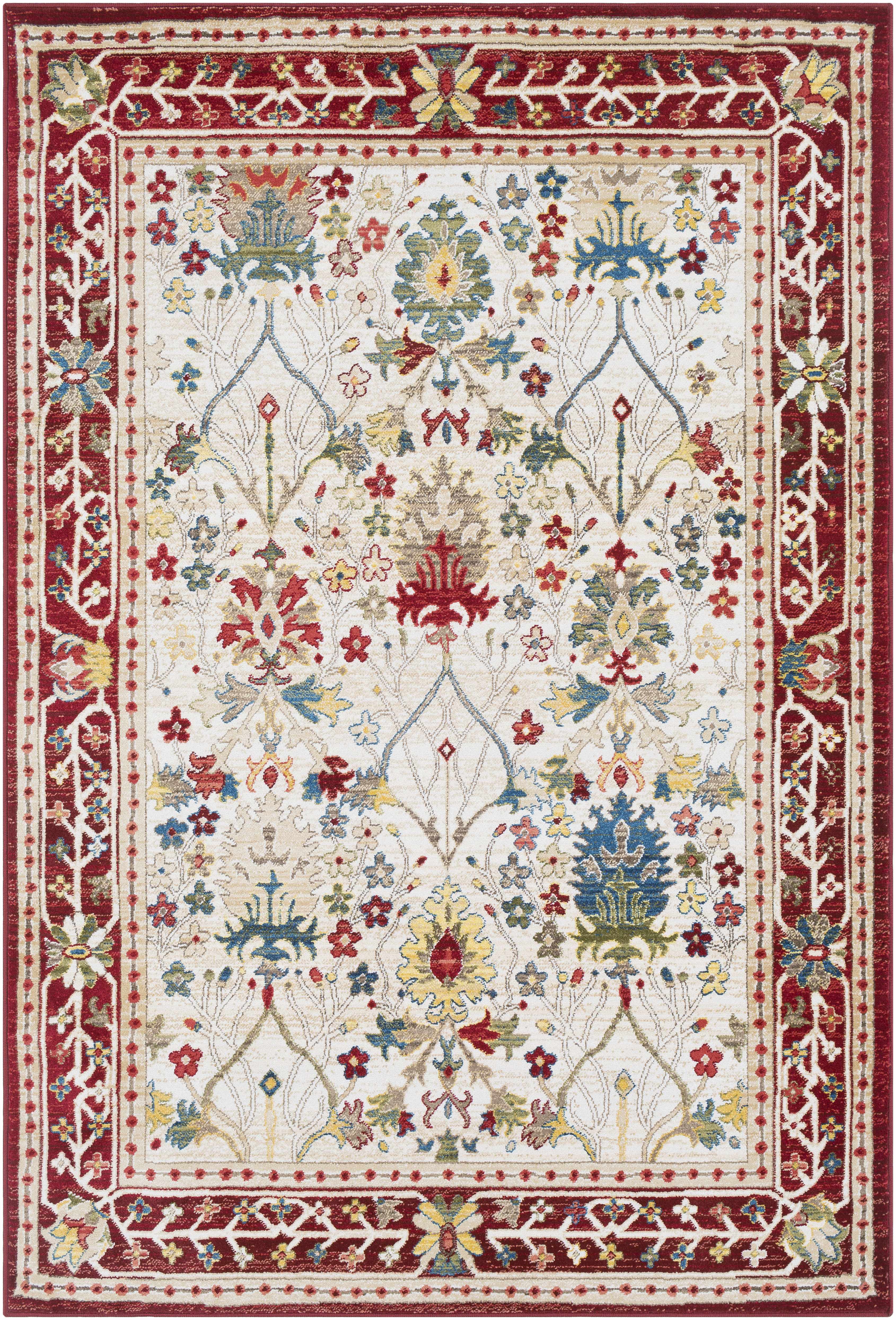 Exquisite Hauteloom Neola White/Red Damask Area Rug