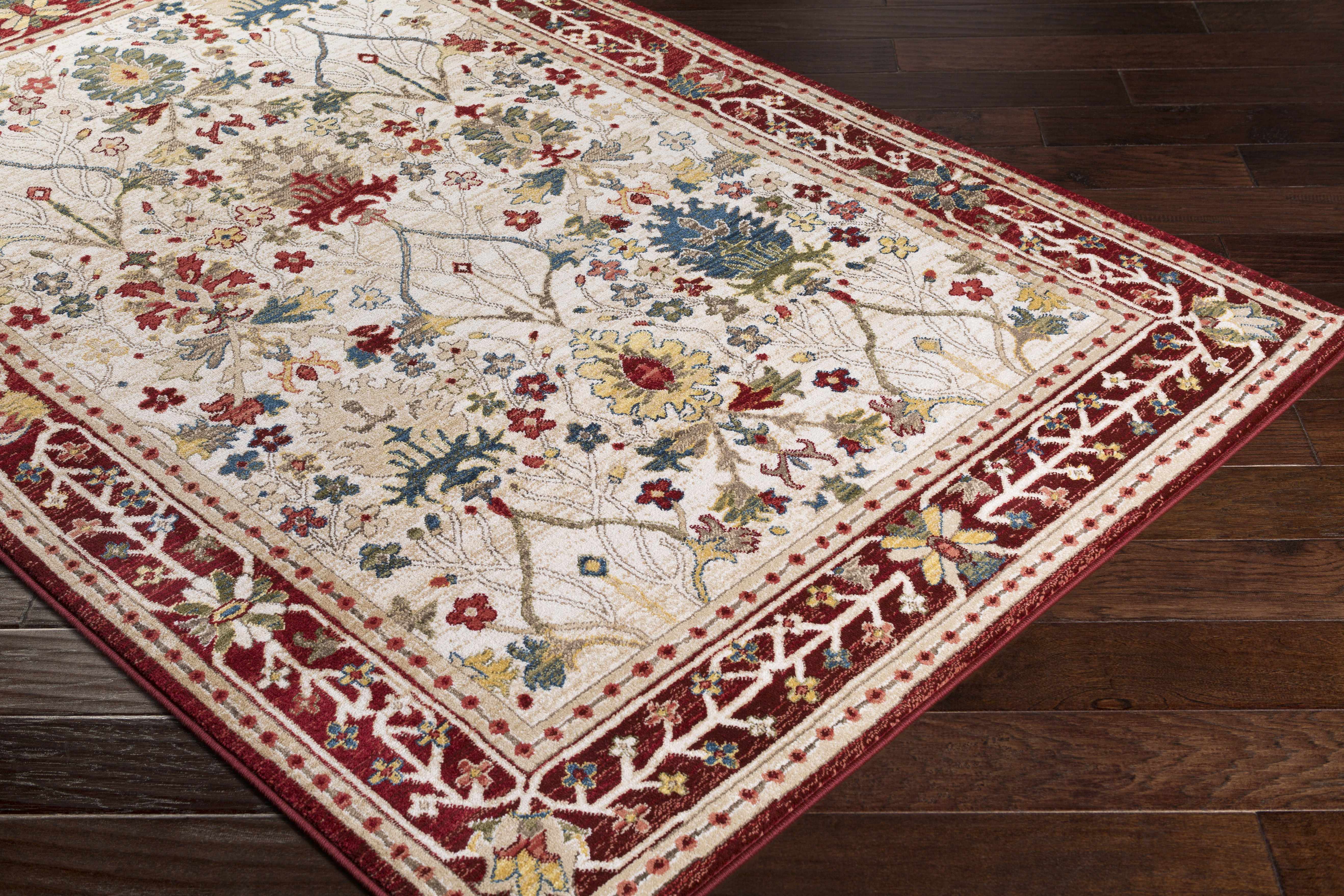 Exquisite Hauteloom Neola White/Red Damask Area Rug