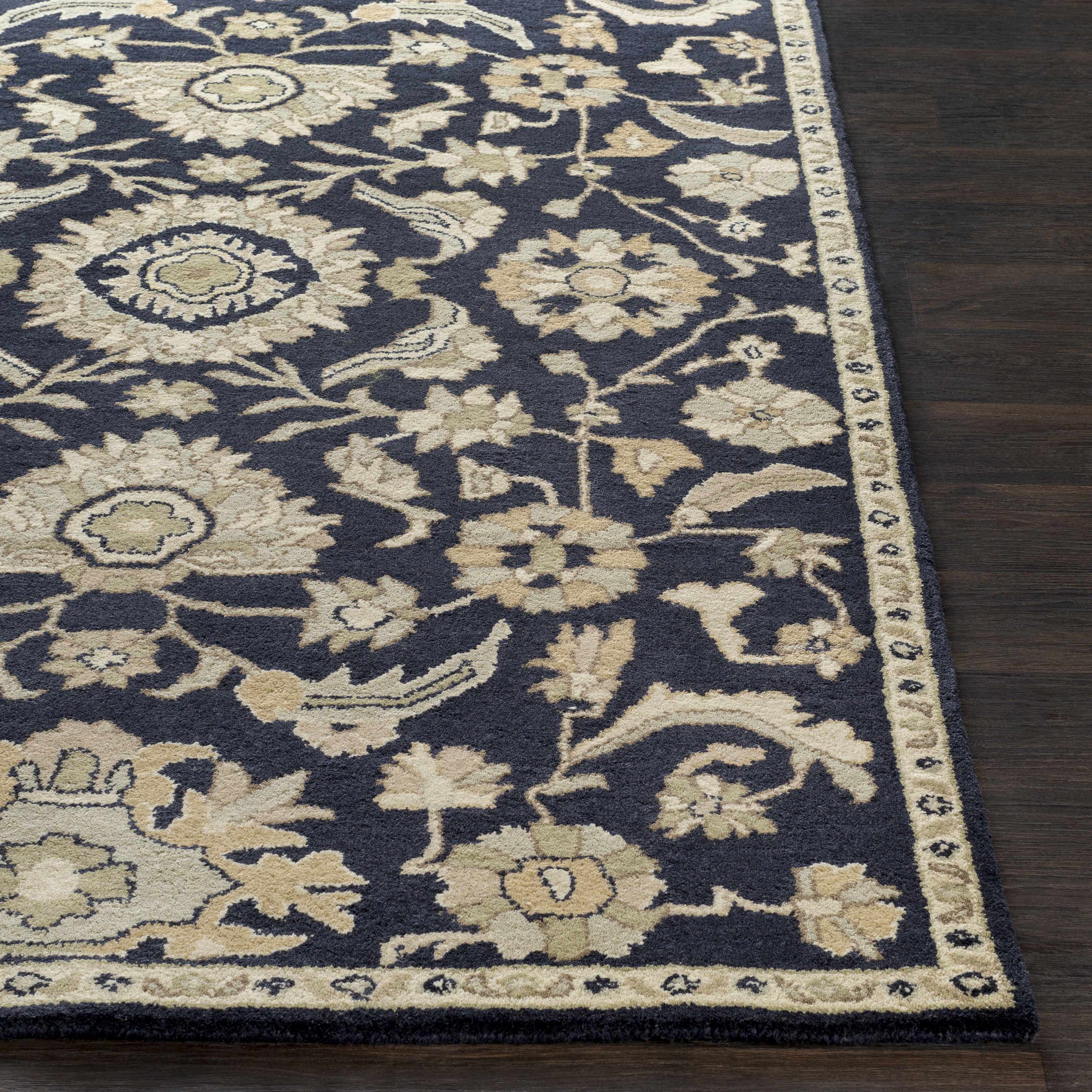 Exquisite Hauteloom Copen Black Floral Wool Rug