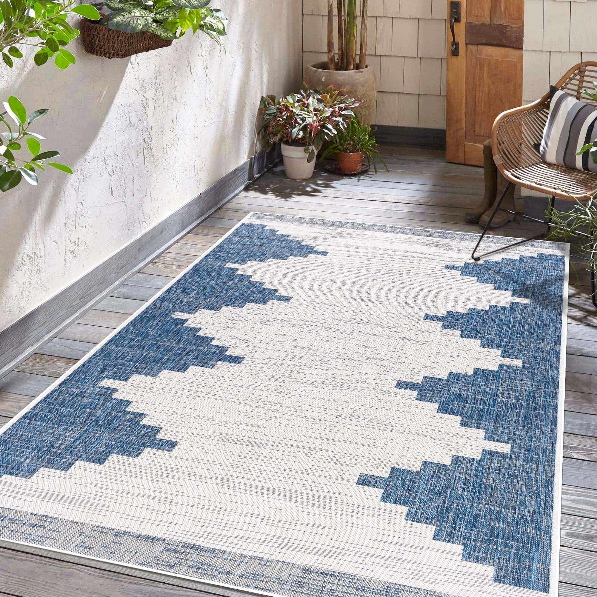 Hauteloom Djugun Navy: The Ultimate Aztec-Inspired Rug for Indoors and Outdoors