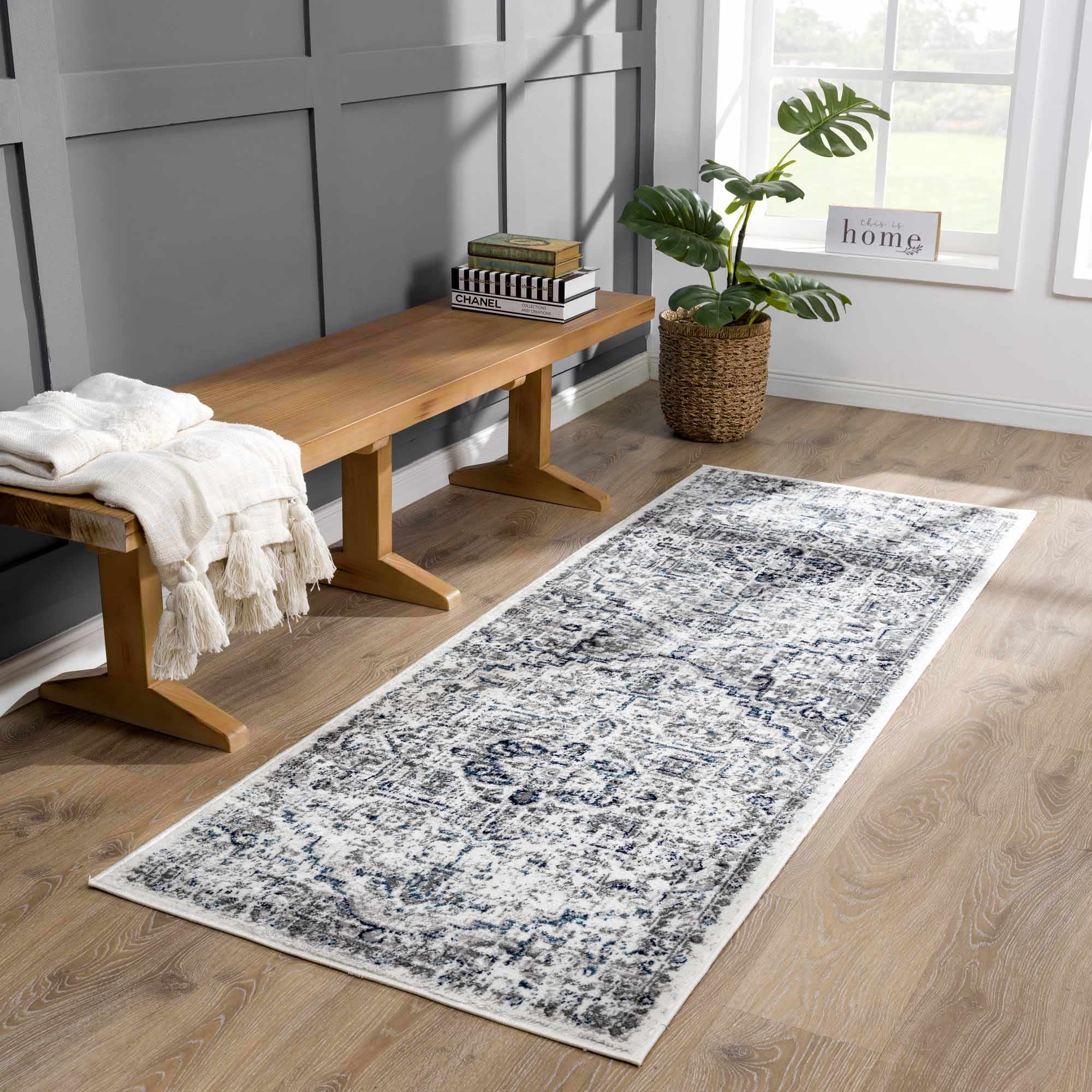 Hauteloom Buenaventura Cream & Navy Area Rug - Add a Touch of Elegance to Your Space