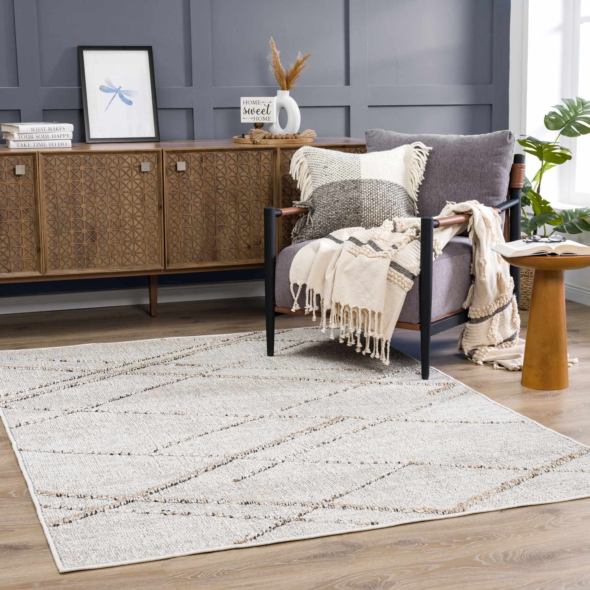 Exclusive Hauteloom Baqer Bone & Tan Textured Performance Rug - A Limited Edition Gem