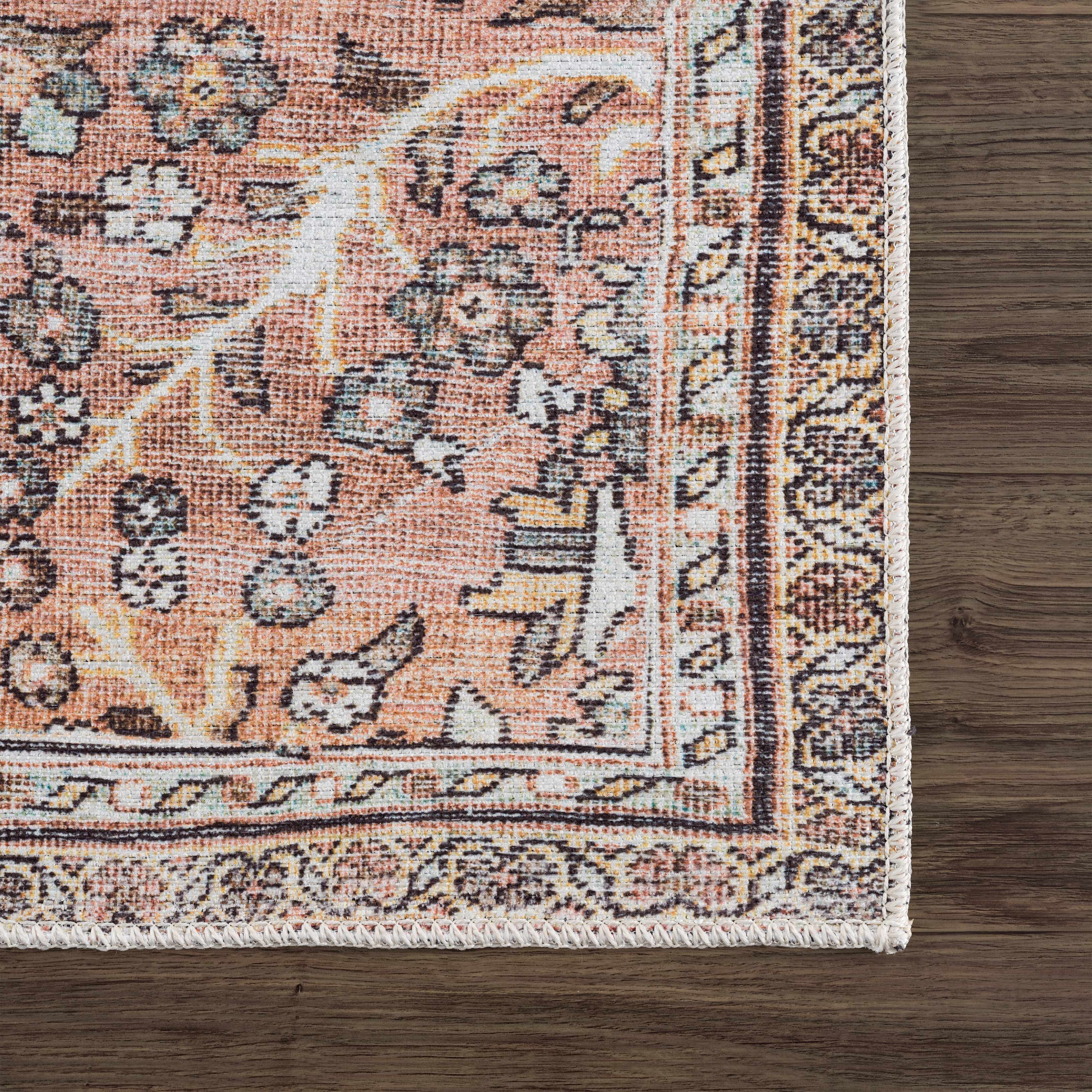 Hauteloom Urpi Rose & Brown Washable Area Rug - Add a Pop of Color to Your Space!