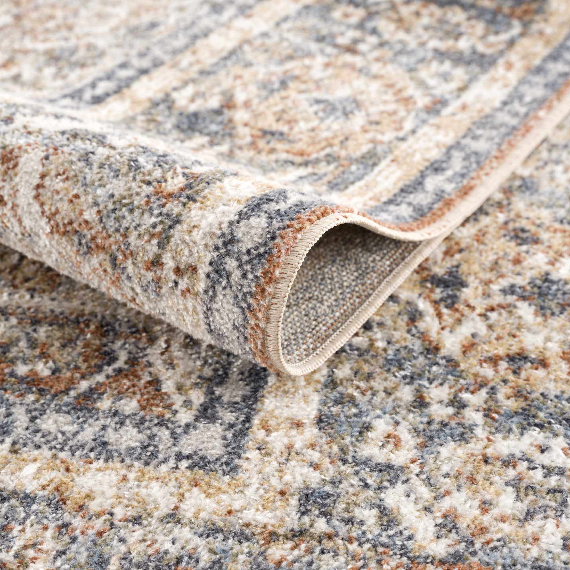 Hauteloom Arias Elegant Beige Blue Washable Area Rug