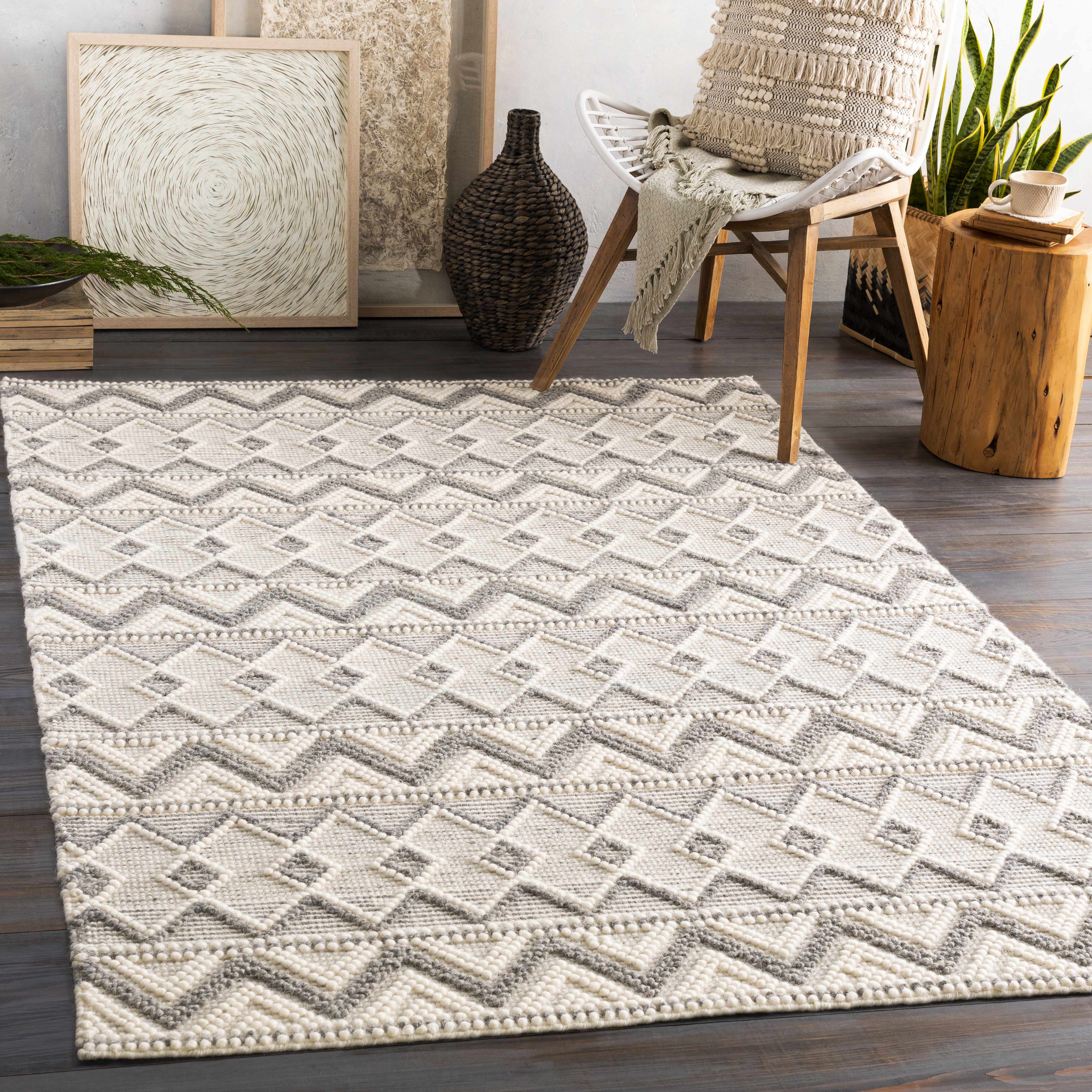 Grab Your Cozy Hauteloom Whittington Gray & Cream Wool Rug on Clearance