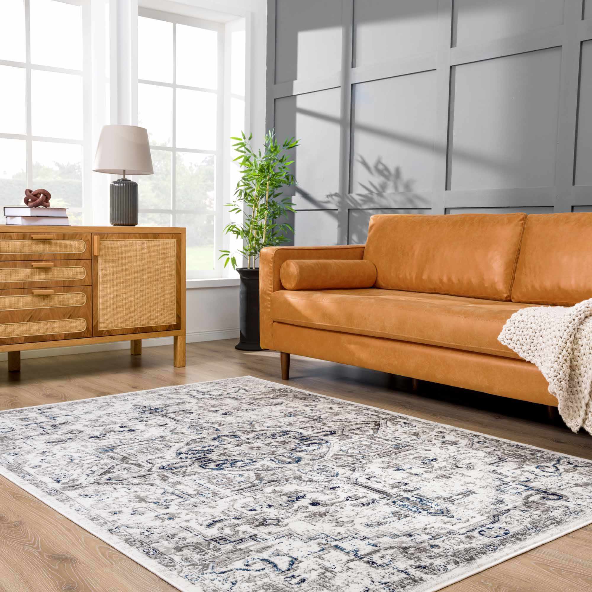Hauteloom Buenaventura Cream & Navy Area Rug - Add a Touch of Elegance to Your Space