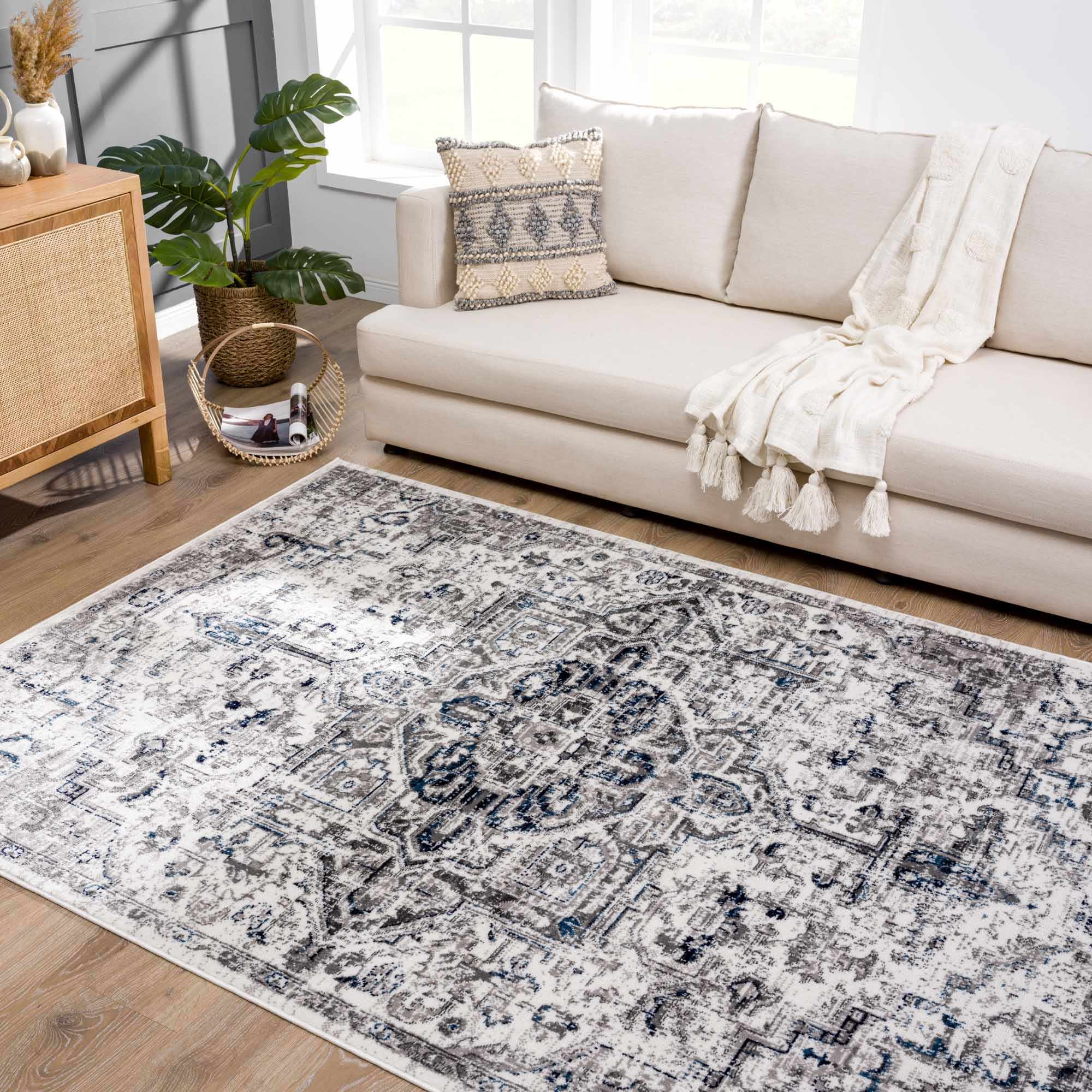 Hauteloom Buenaventura Cream & Navy Area Rug - Add a Touch of Elegance to Your Space