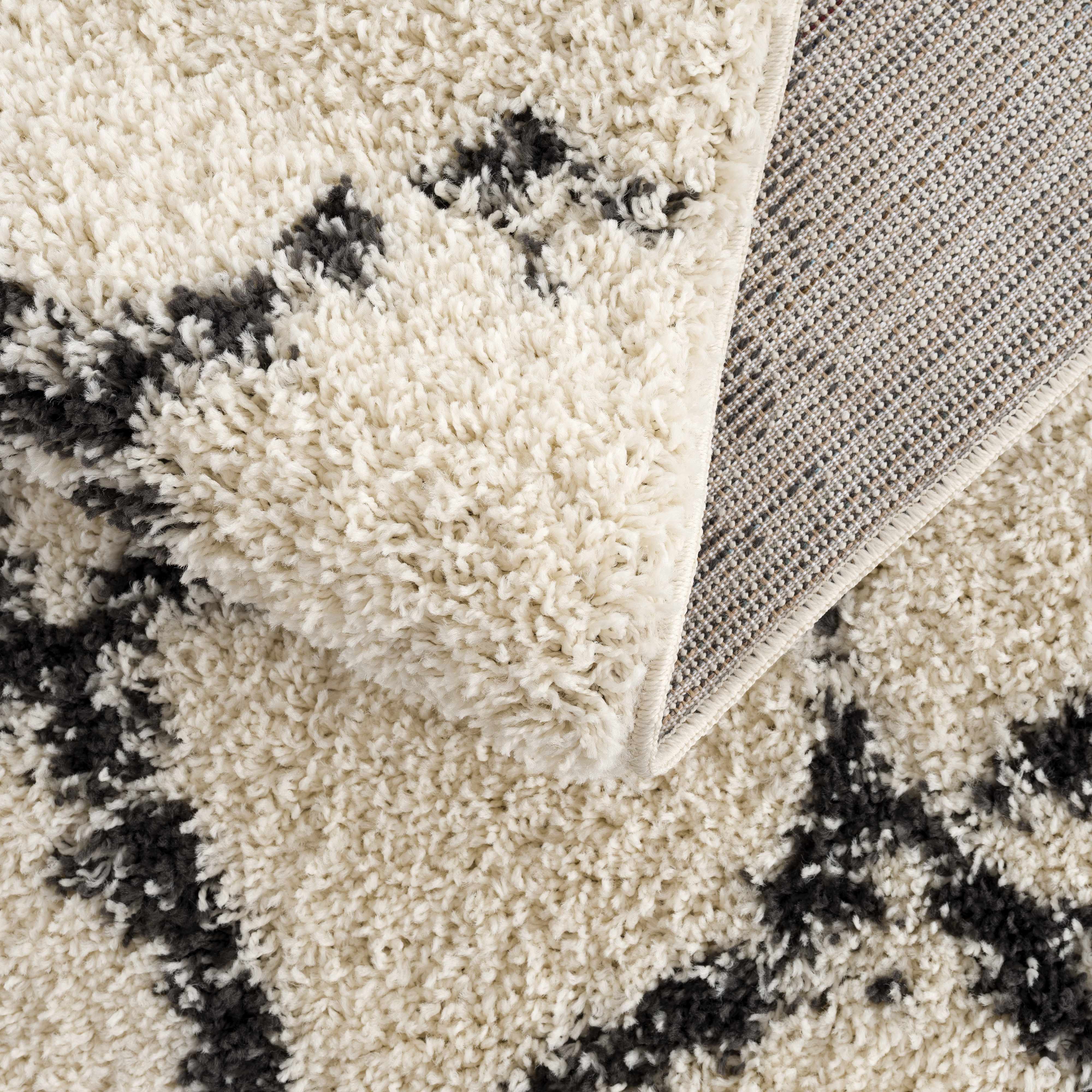 Hauteloom Wallagrass Trellis Tassel Shag Rug - Bohemian Beauty in Beige/Black