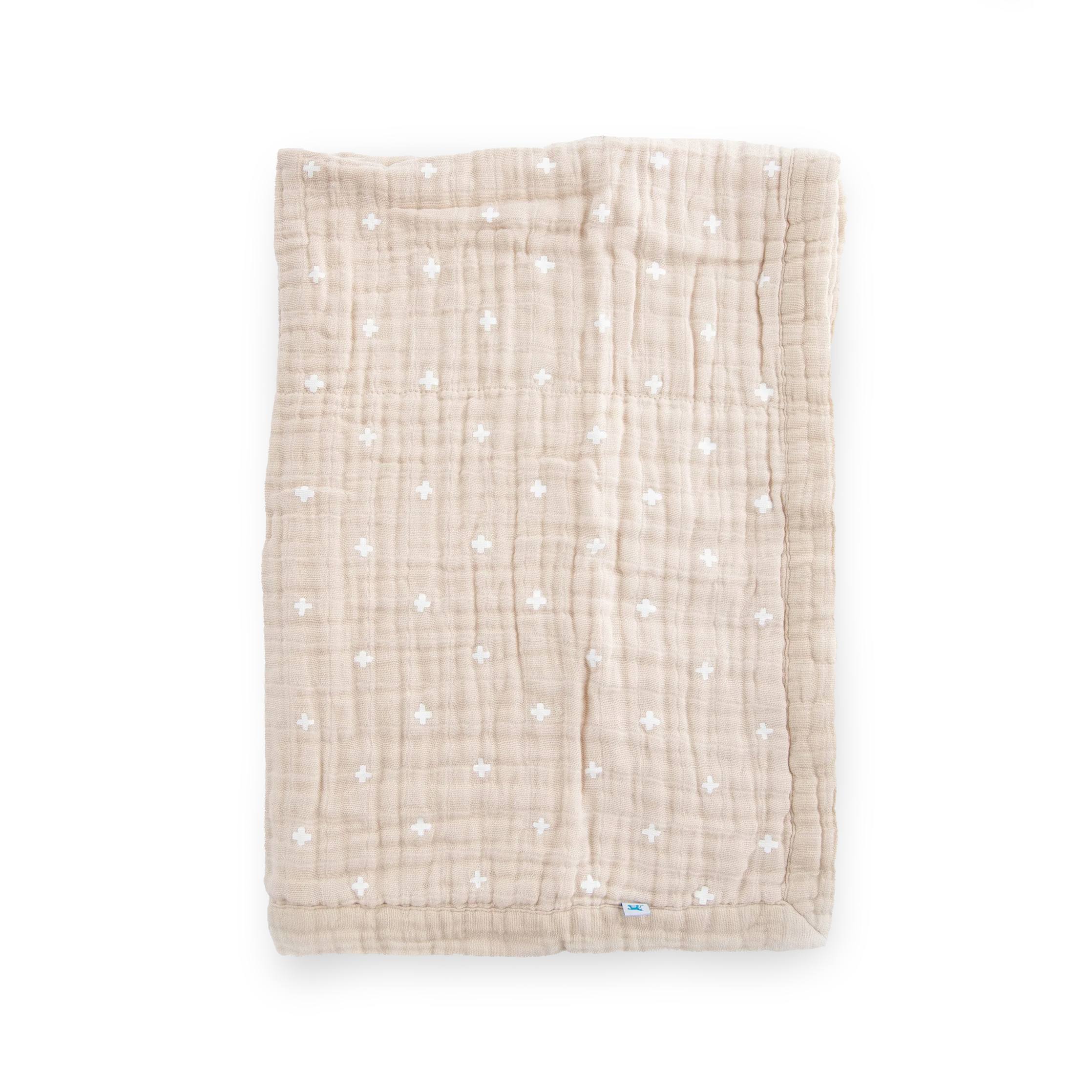 Adorable Little Unicorn Cotton Muslin Baby Quilt - Taupe Cross
