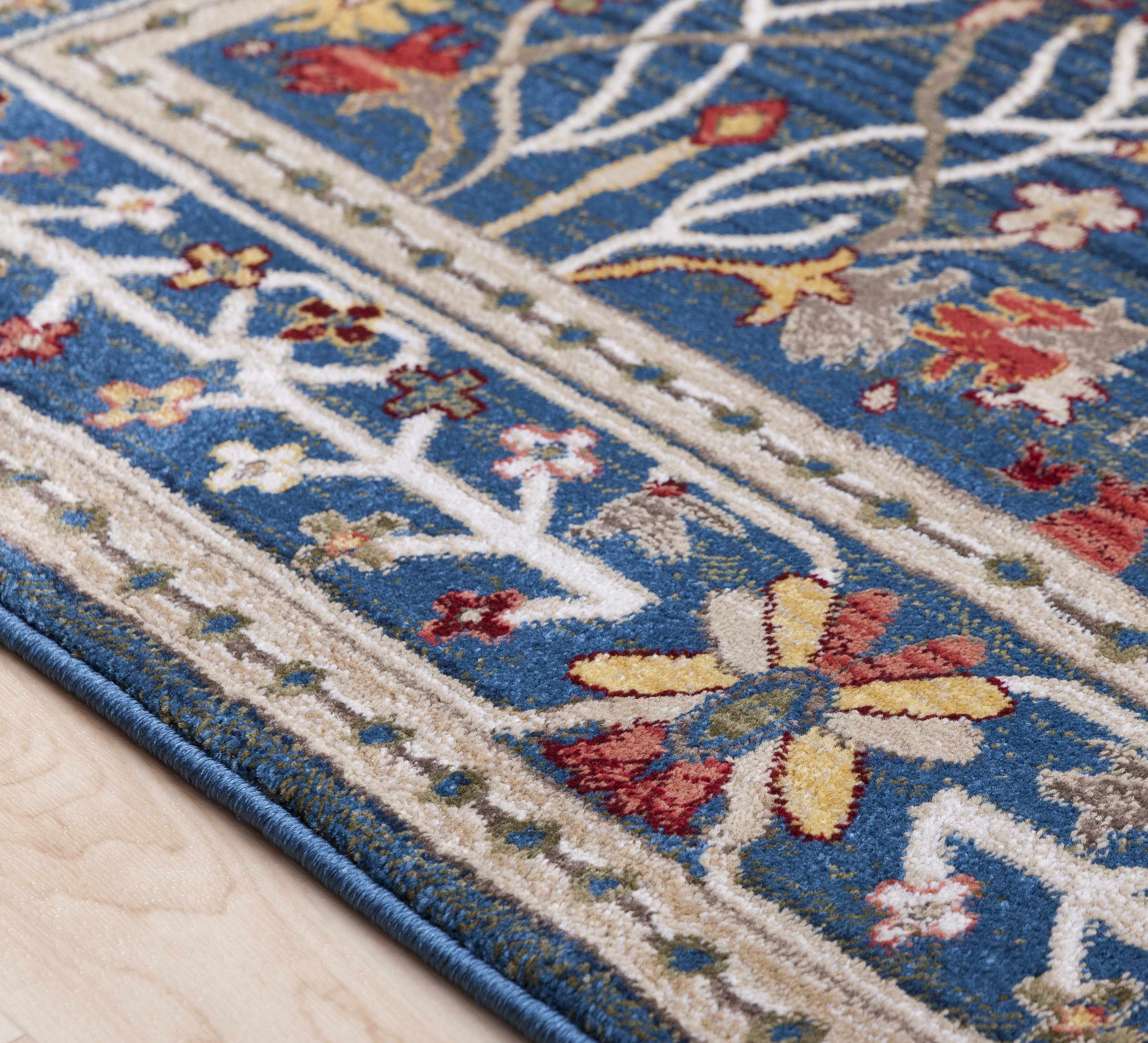 Exquisite Hauteloom Neola Navy Blue Damask Area Rug