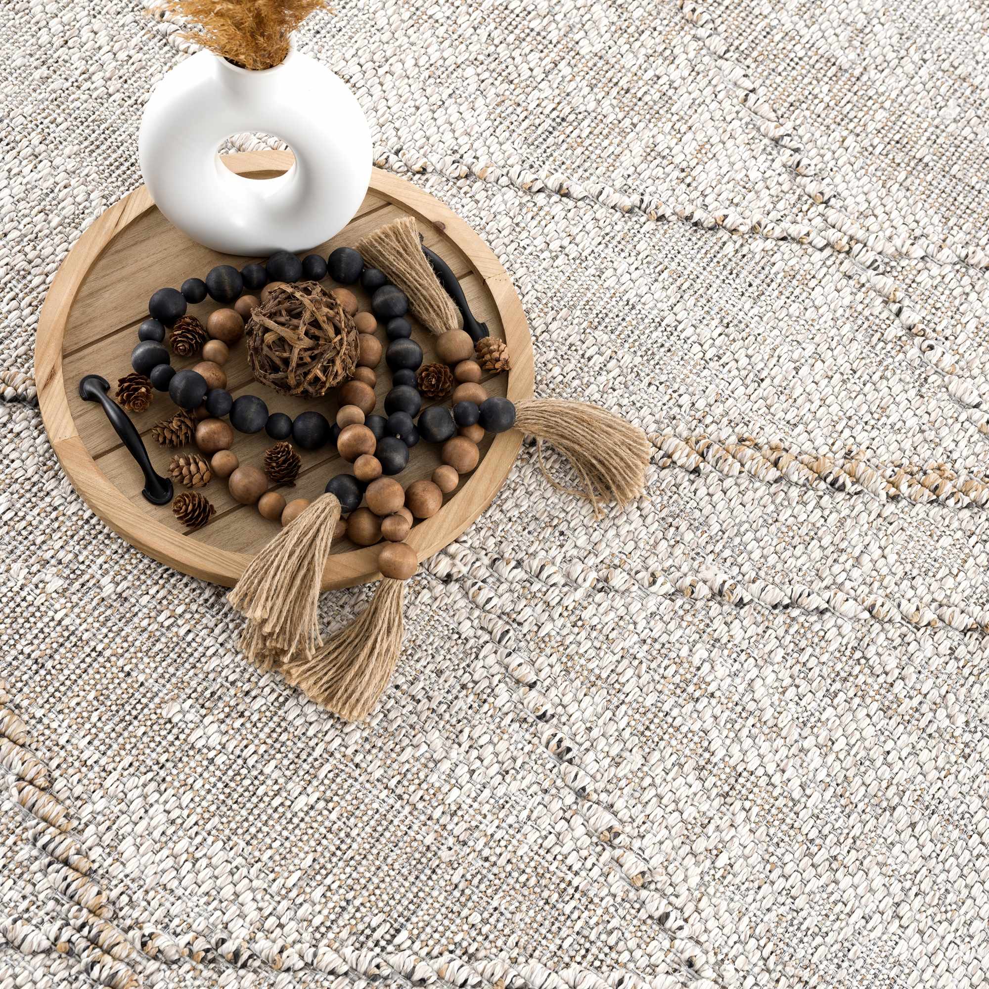 Exclusive Hauteloom Baqer Bone & Tan Textured Performance Rug - A Limited Edition Gem