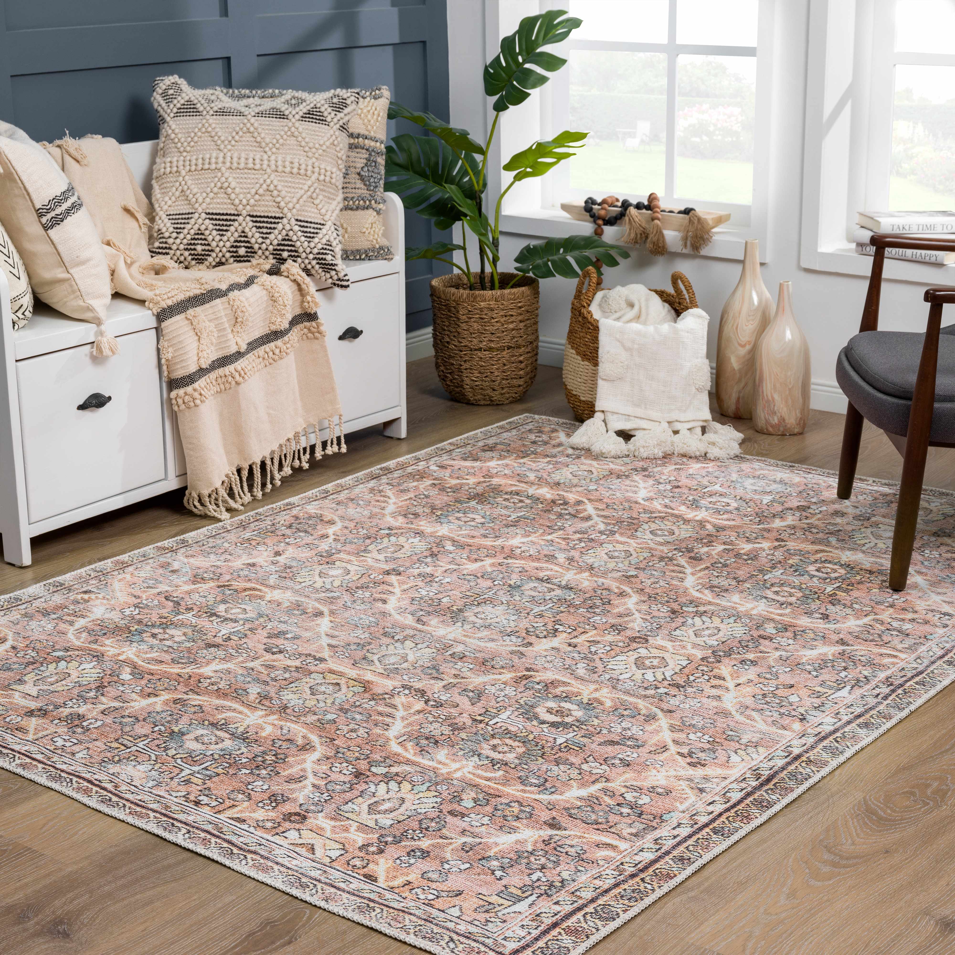 Hauteloom Urpi Rose & Brown Washable Area Rug - Add a Pop of Color to Your Space!