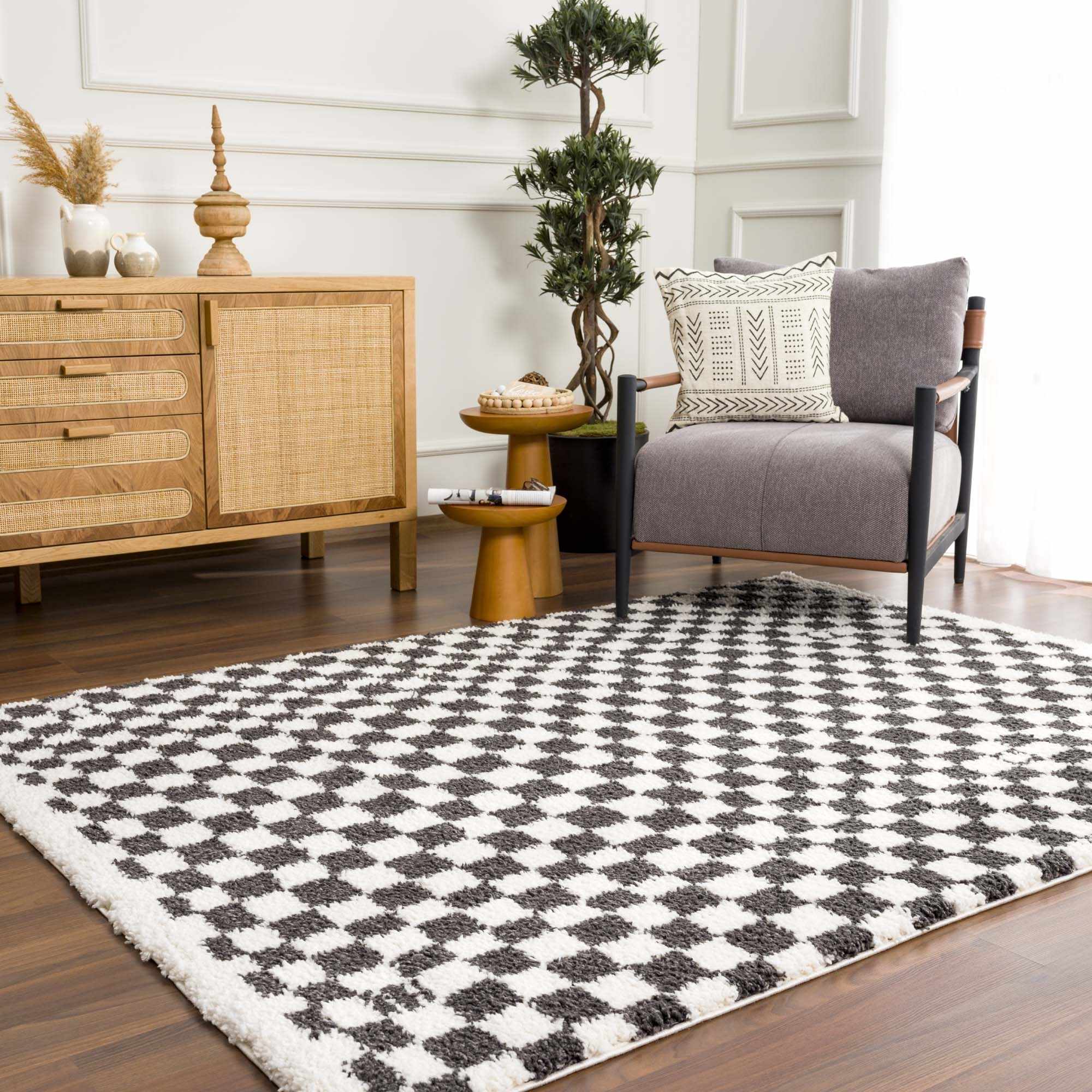 Stunning Hauteloom Kieu Black & White Checkered Area Rug