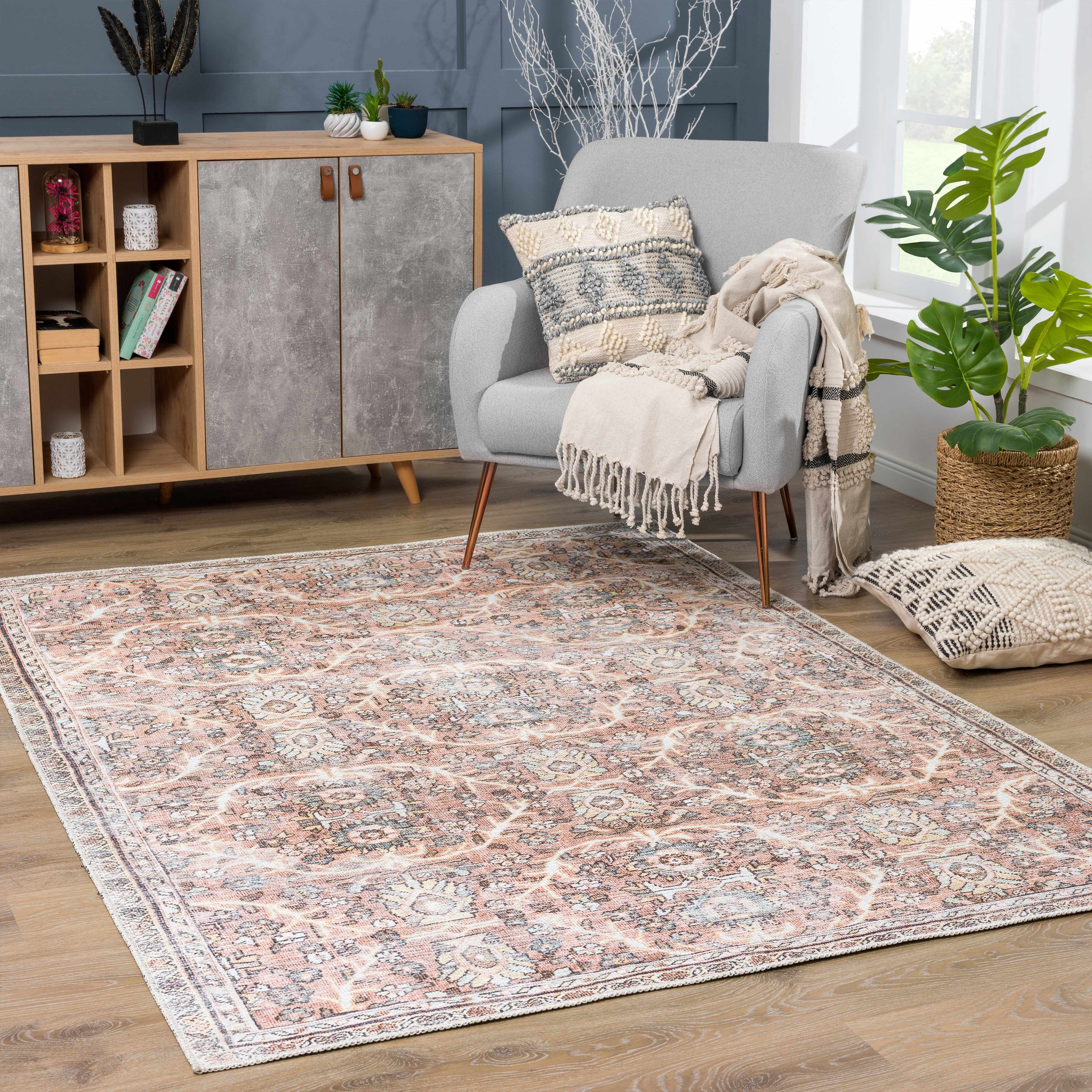 Hauteloom Urpi Rose & Brown Washable Area Rug - Add a Pop of Color to Your Space!