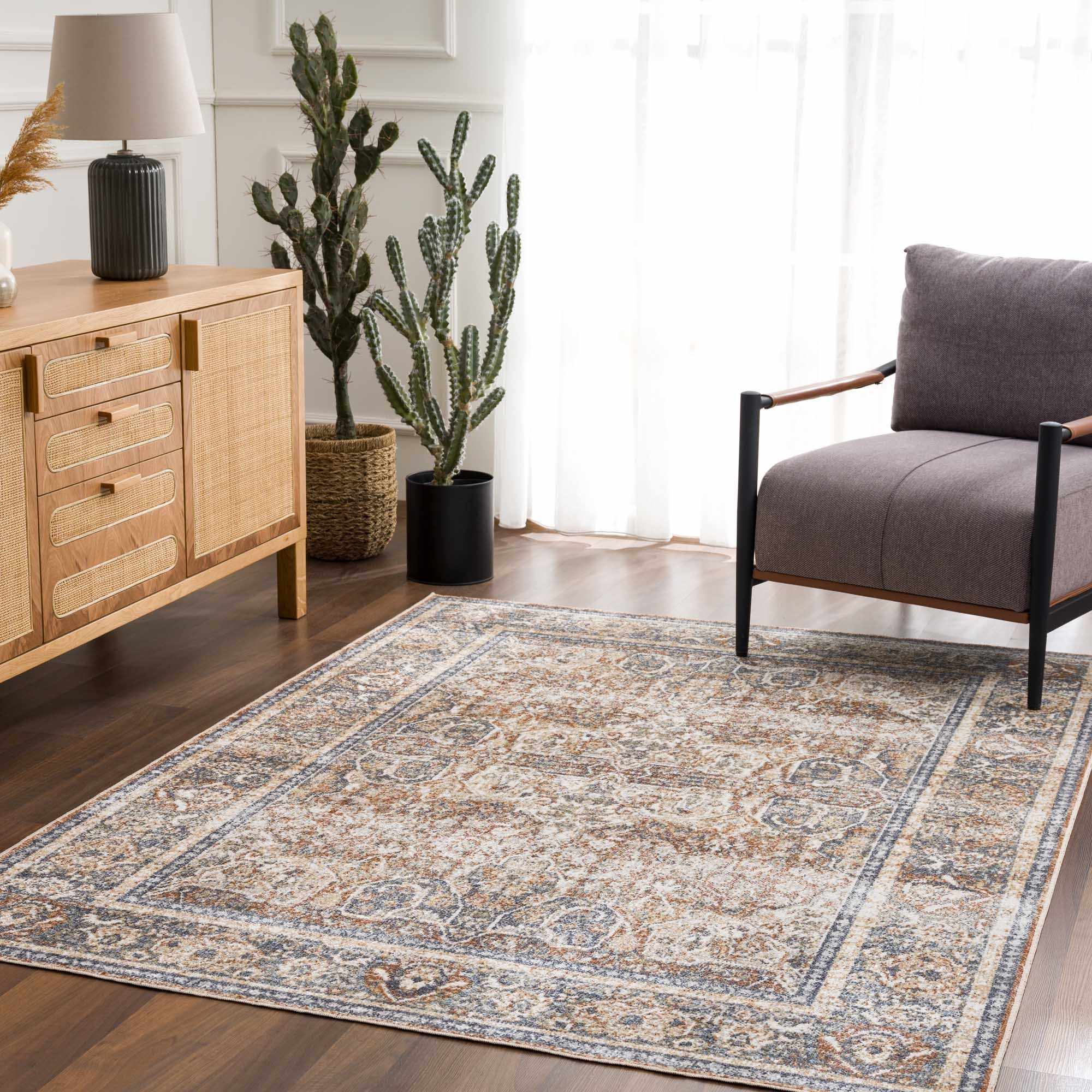 Hauteloom Arias Elegant Beige Blue Washable Area Rug