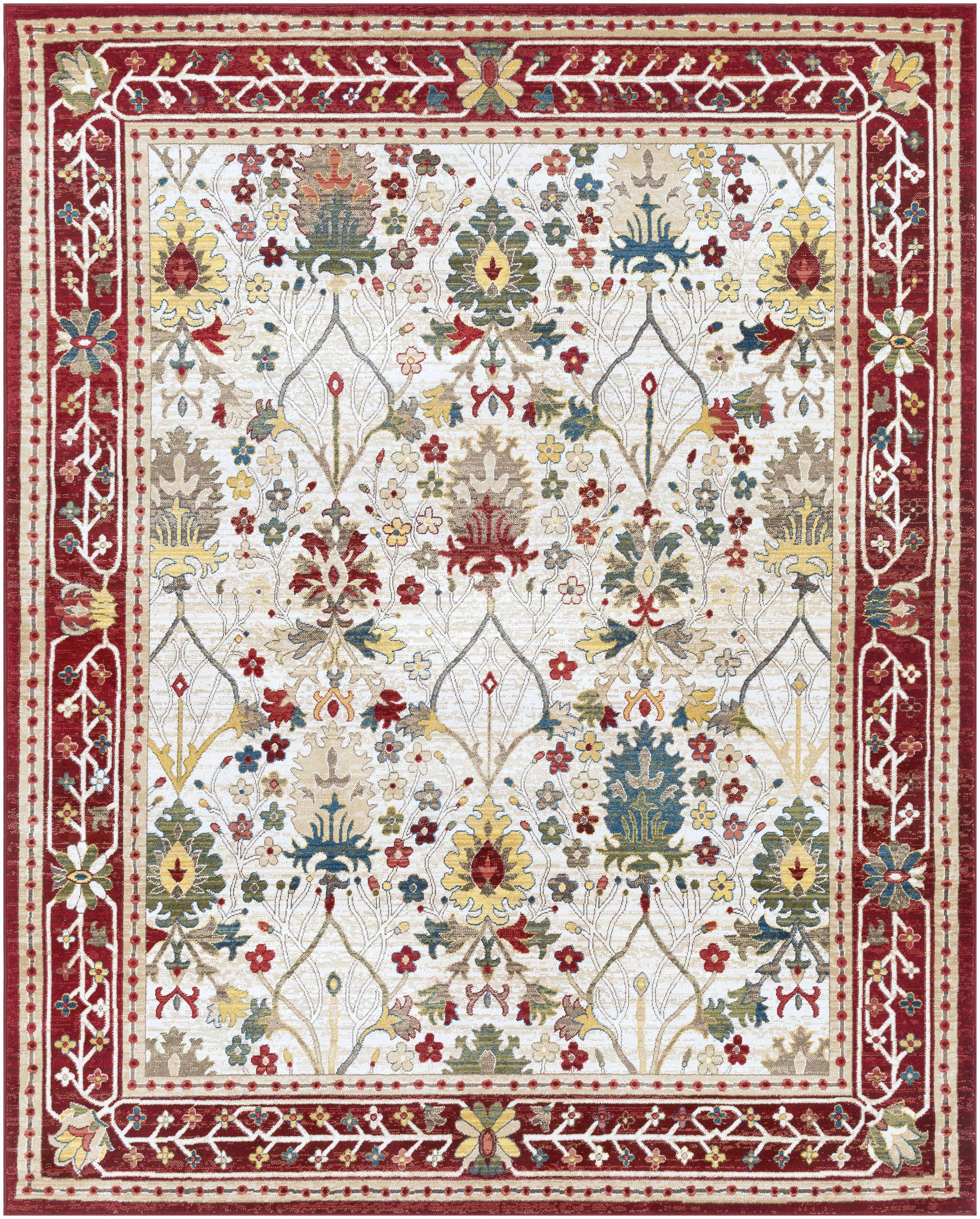 Exquisite Hauteloom Neola White/Red Damask Area Rug