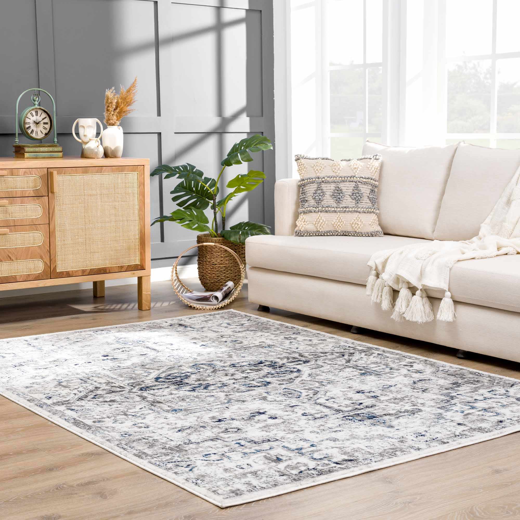 Hauteloom Buenaventura Cream & Navy Area Rug - Add a Touch of Elegance to Your Space