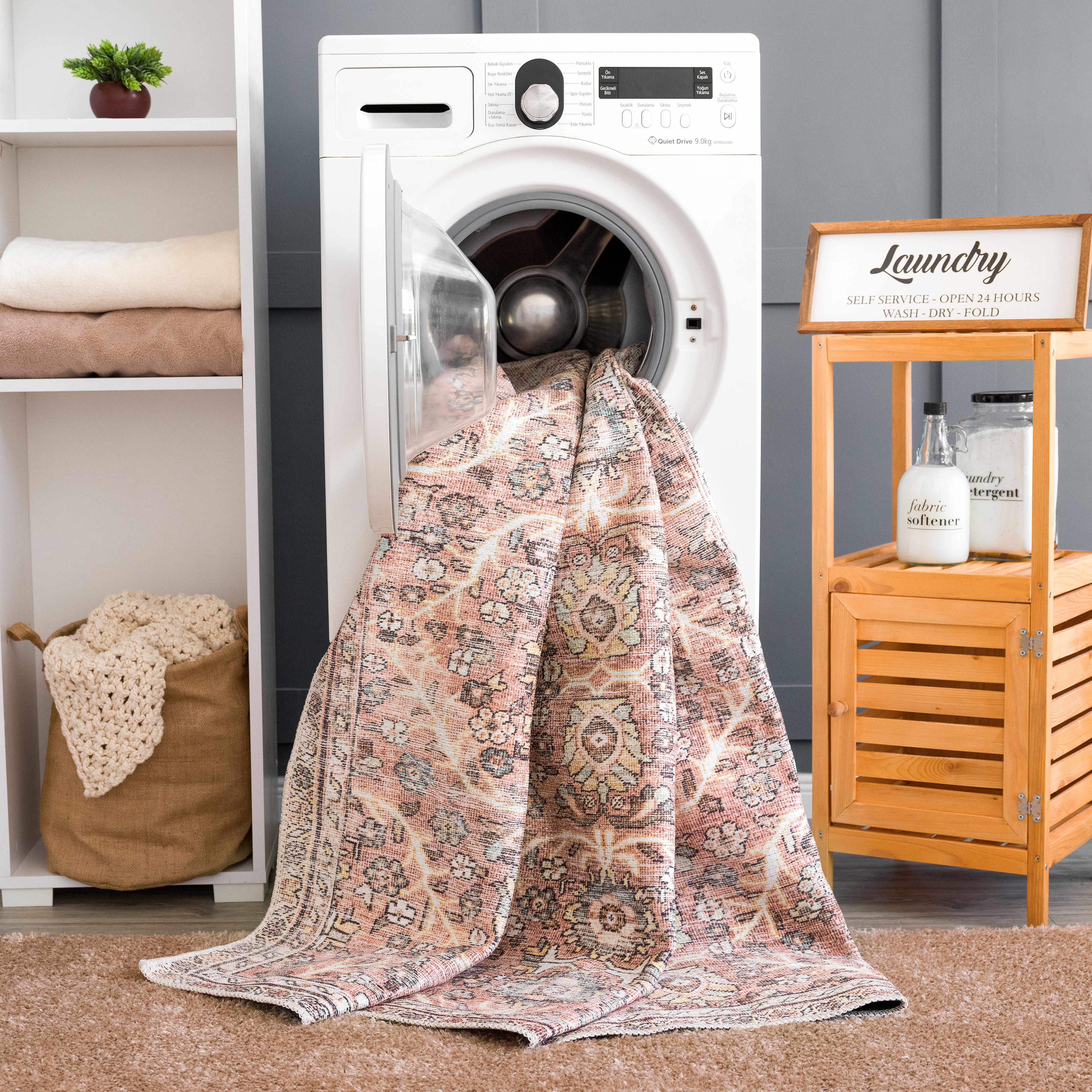 Hauteloom Urpi Rose & Brown Washable Area Rug - Add a Pop of Color to Your Space!