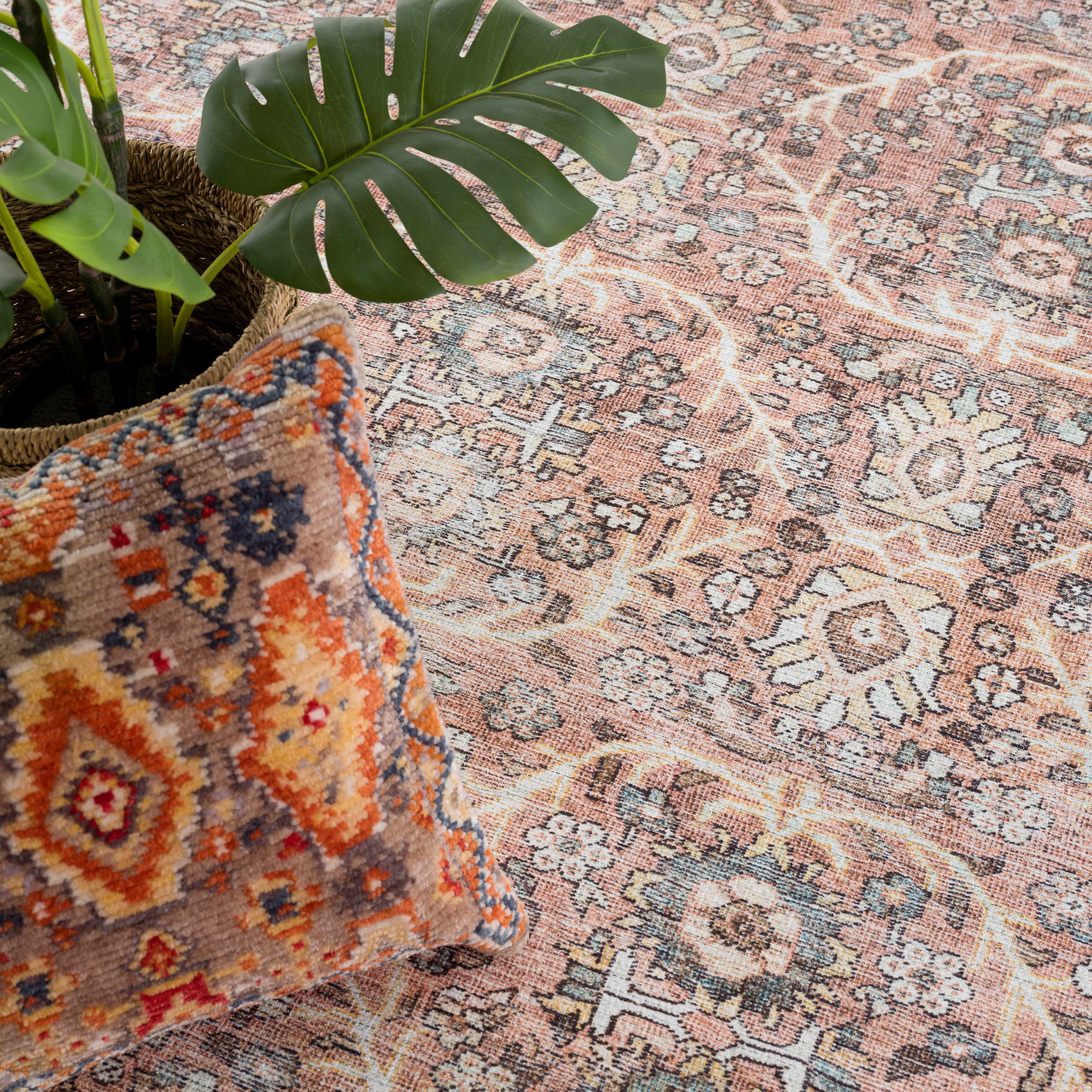 Hauteloom Urpi Rose & Brown Washable Area Rug - Add a Pop of Color to Your Space!