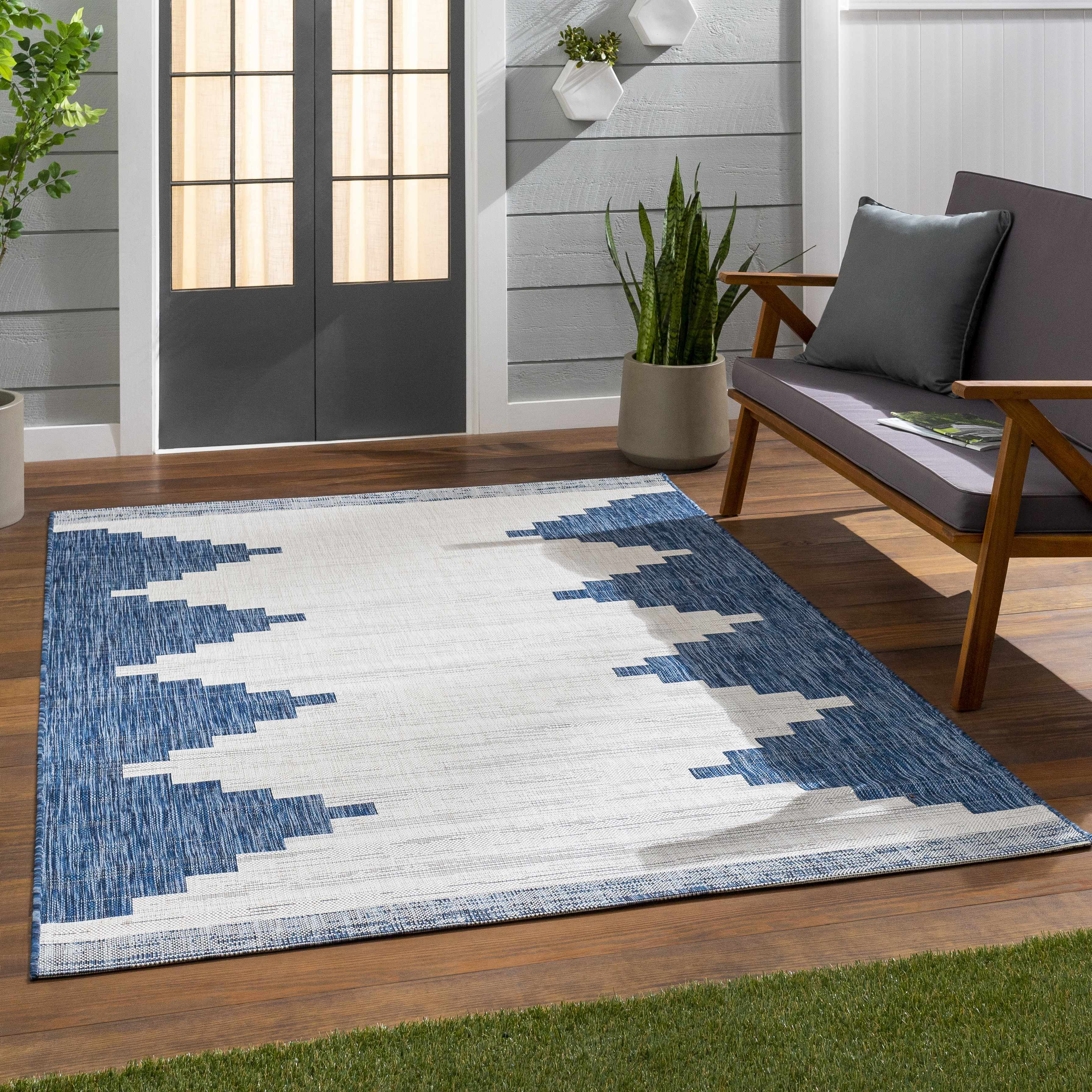 Hauteloom Djugun Navy: The Ultimate Aztec-Inspired Rug for Indoors and Outdoors