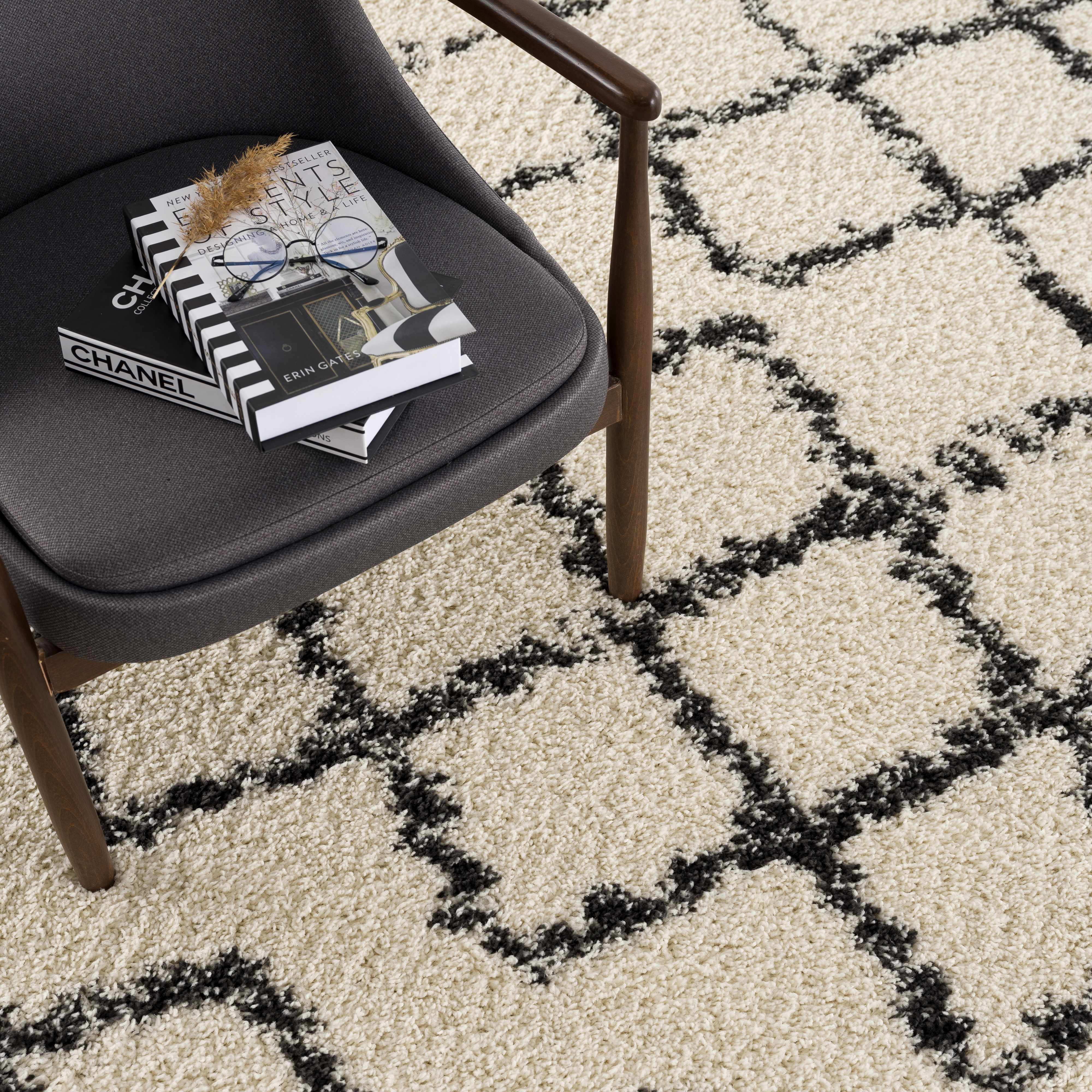 Hauteloom Wallagrass Trellis Tassel Shag Rug - Bohemian Beauty in Beige/Black