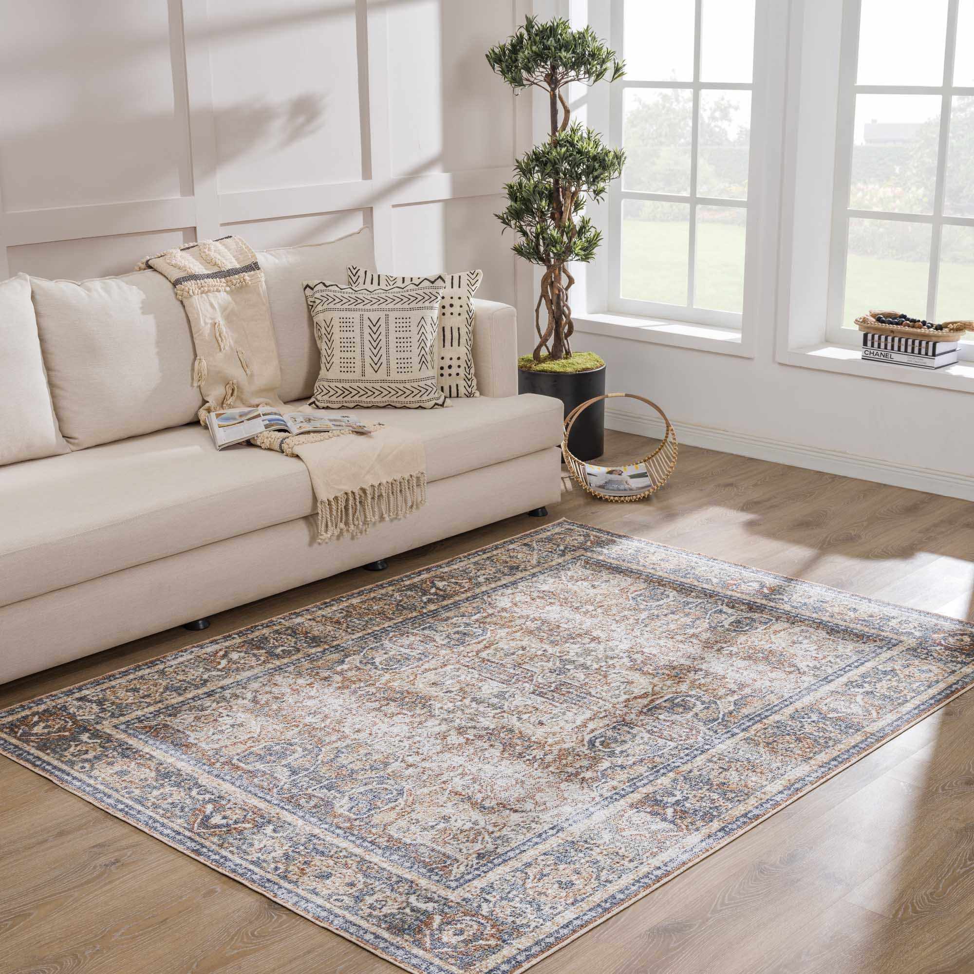 Hauteloom Arias Elegant Beige Blue Washable Area Rug