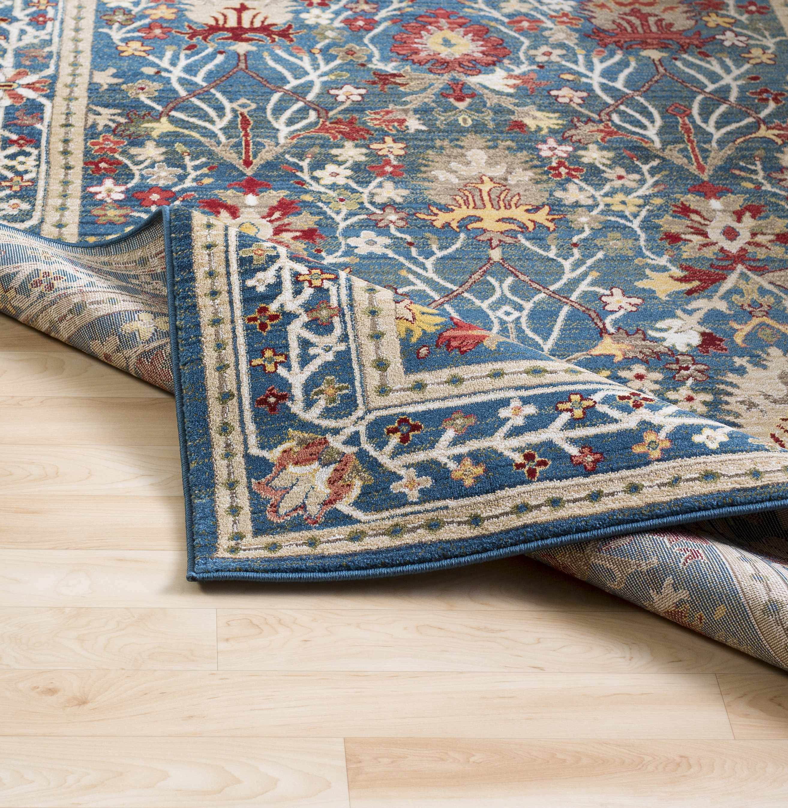 Exquisite Hauteloom Neola Navy Blue Damask Area Rug