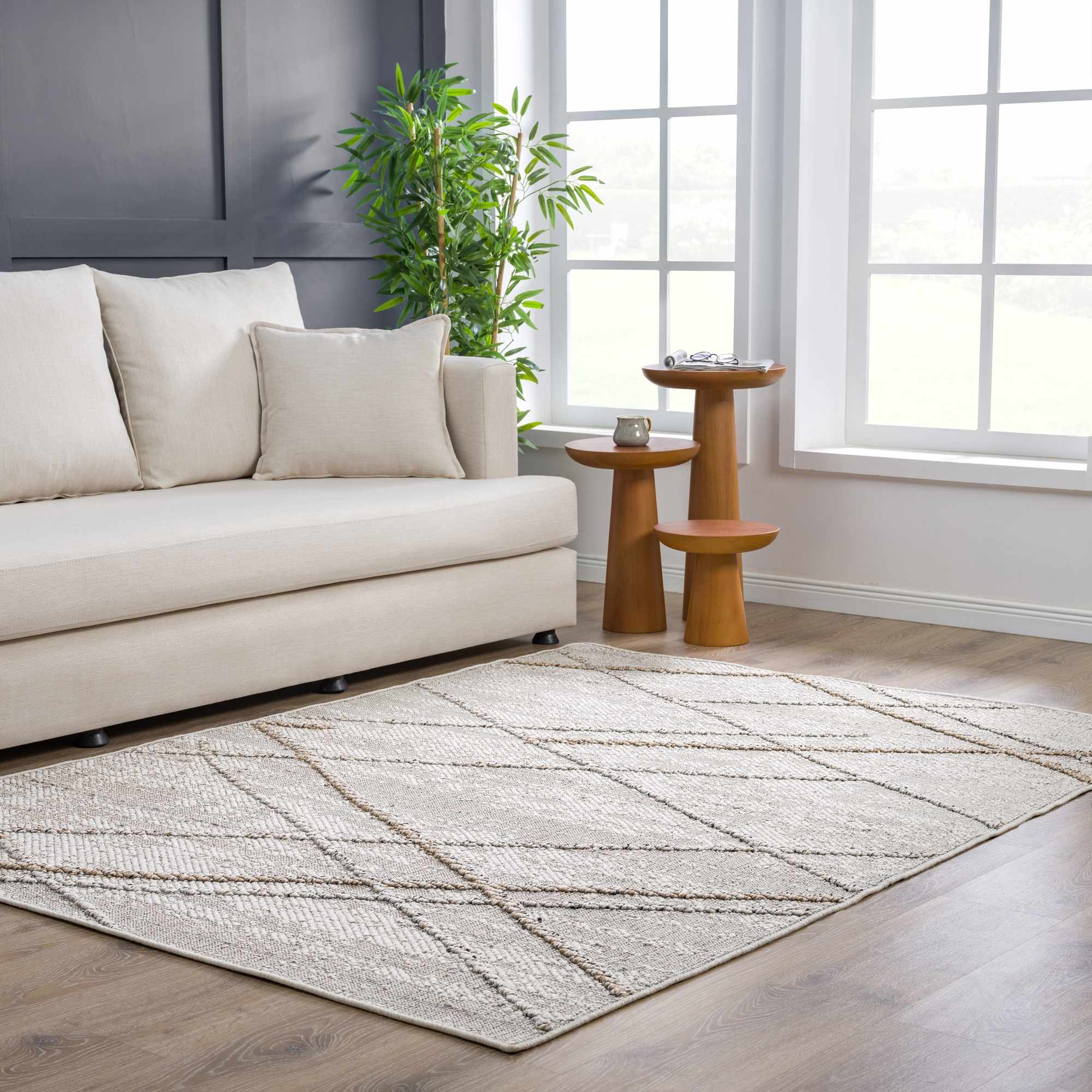 Exclusive Hauteloom Baqer Bone & Tan Textured Performance Rug - A Limited Edition Gem